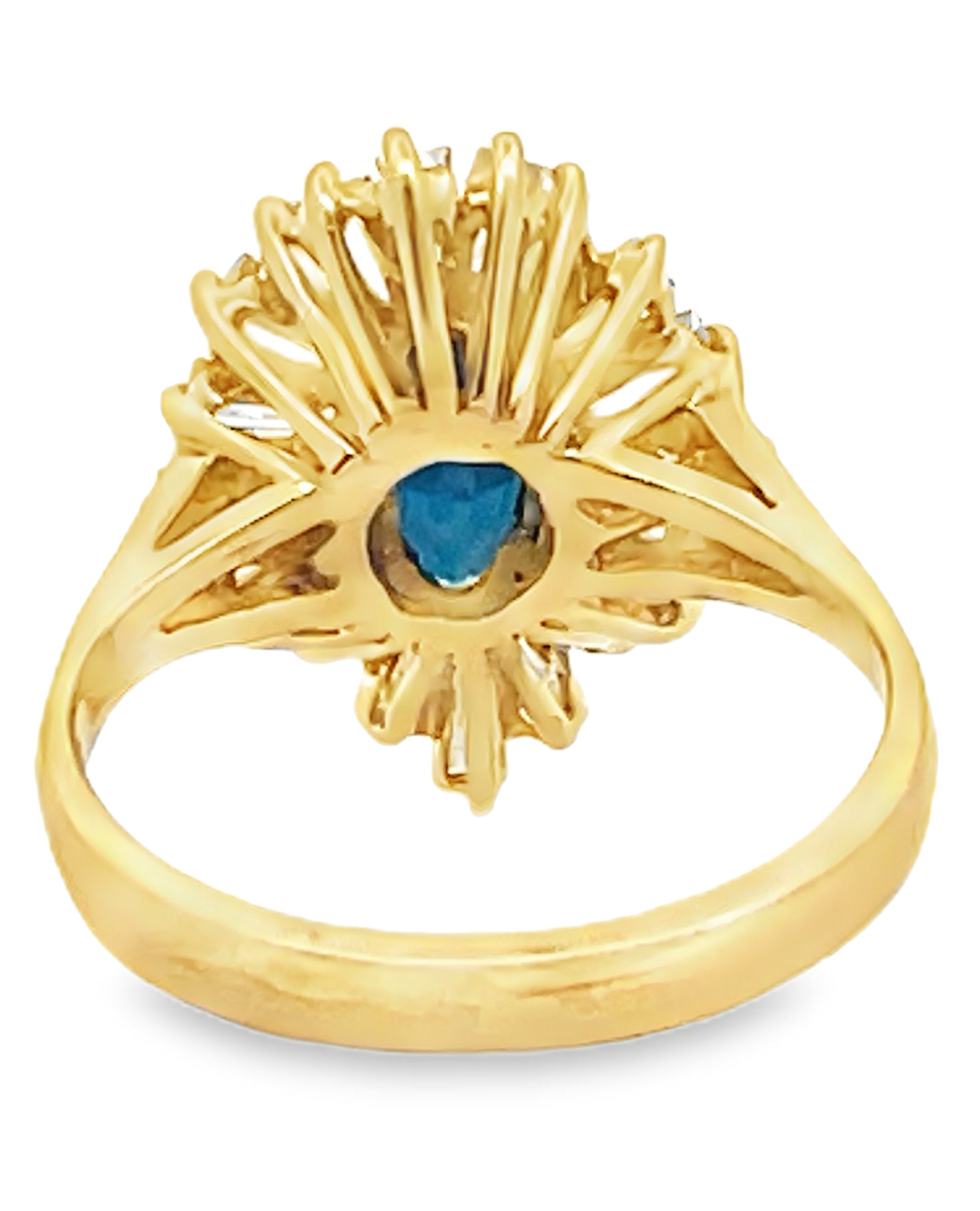 Vintage 1.38 Carat Marquise Sapphire Ring with 1.35 Carat Baguette Halo Diamonds