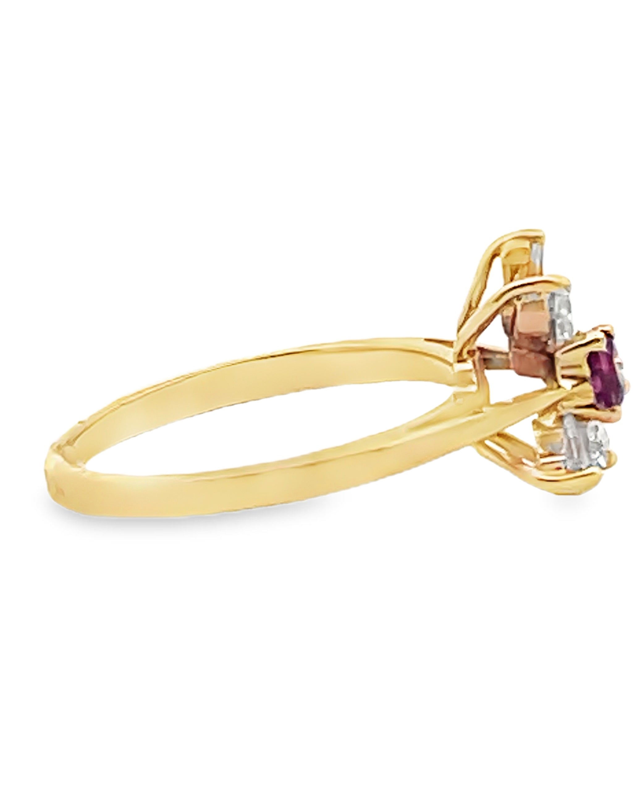 Starburst Pear Shape Ruby Ring in Tapering 14K Yellow Gold Setting with Diamonds