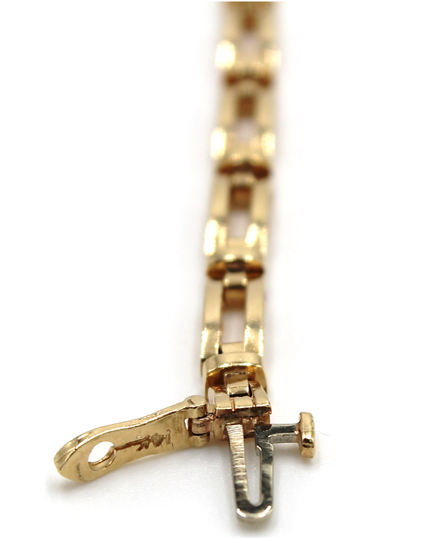 Vintage Emerald Geometric Buckle Diamond Bracelet Set in 14K Gold, Safety Clasp