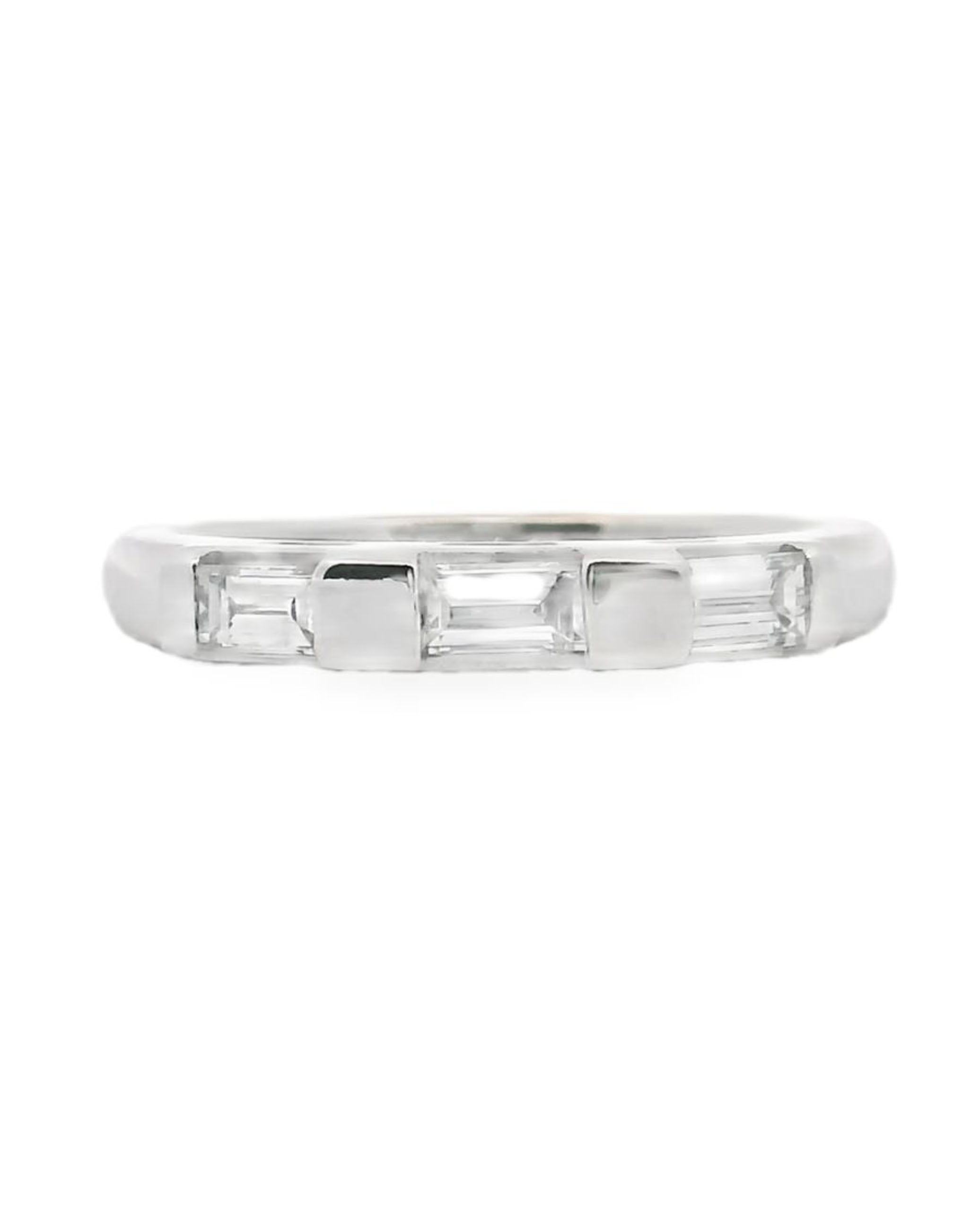 14K White Gold Wedding Band with Baguette Diamonds- Size 6.25