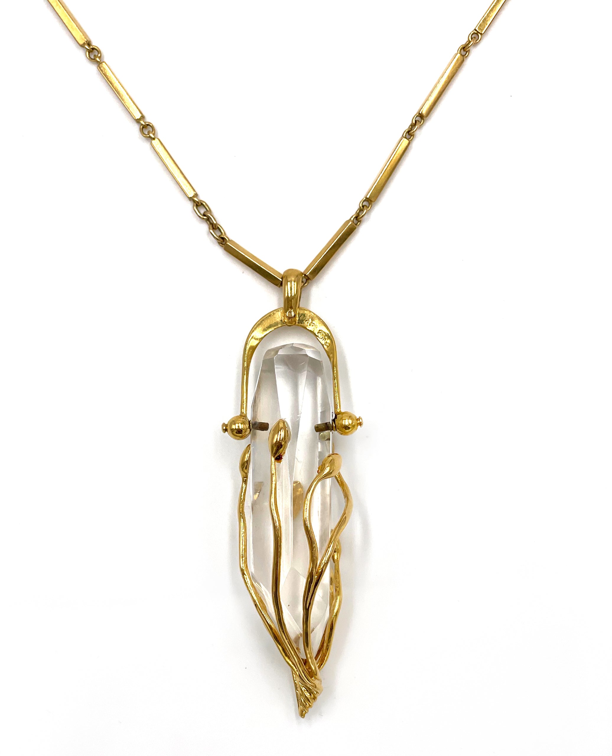 Pre-owned Hand Crafted 18K Yellow Gold Quartz Crystal Necklace