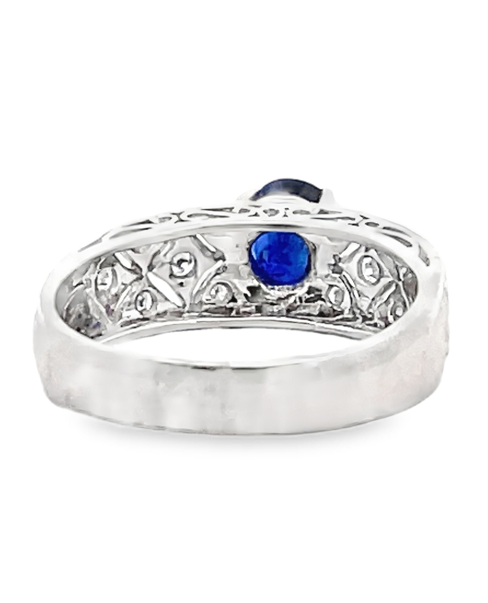 Antique Inspired Platinum Ring with Oval Sapphire & Round Diamonds