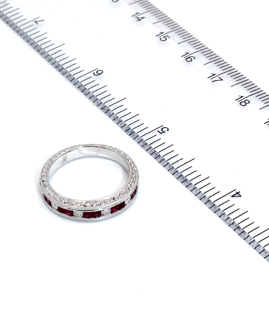 0.43 Carats Rubies and 0.14 Carats Diamond Ring in 18K White Gold