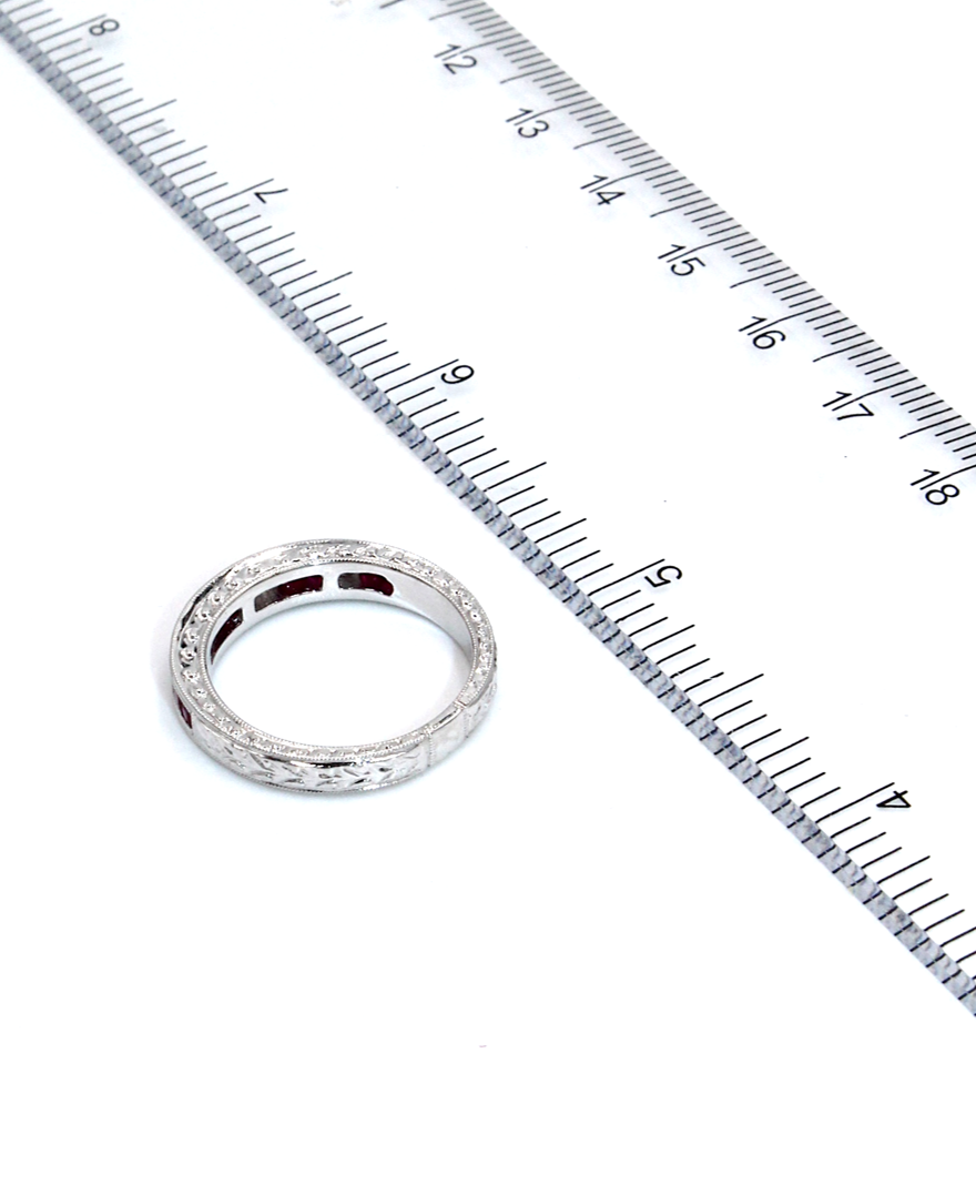 0.43 Carats Rubies and 0.14 Carats Diamond Ring in 18K White Gold