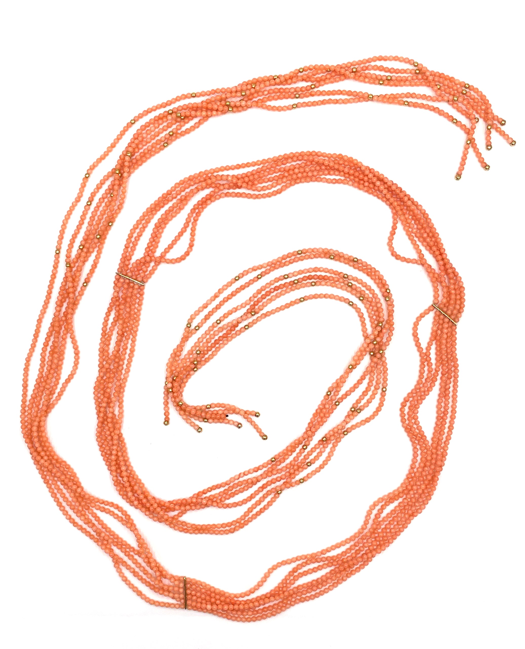 Coral Bead Scarf Necklace with 18K Yellow Gold Beads