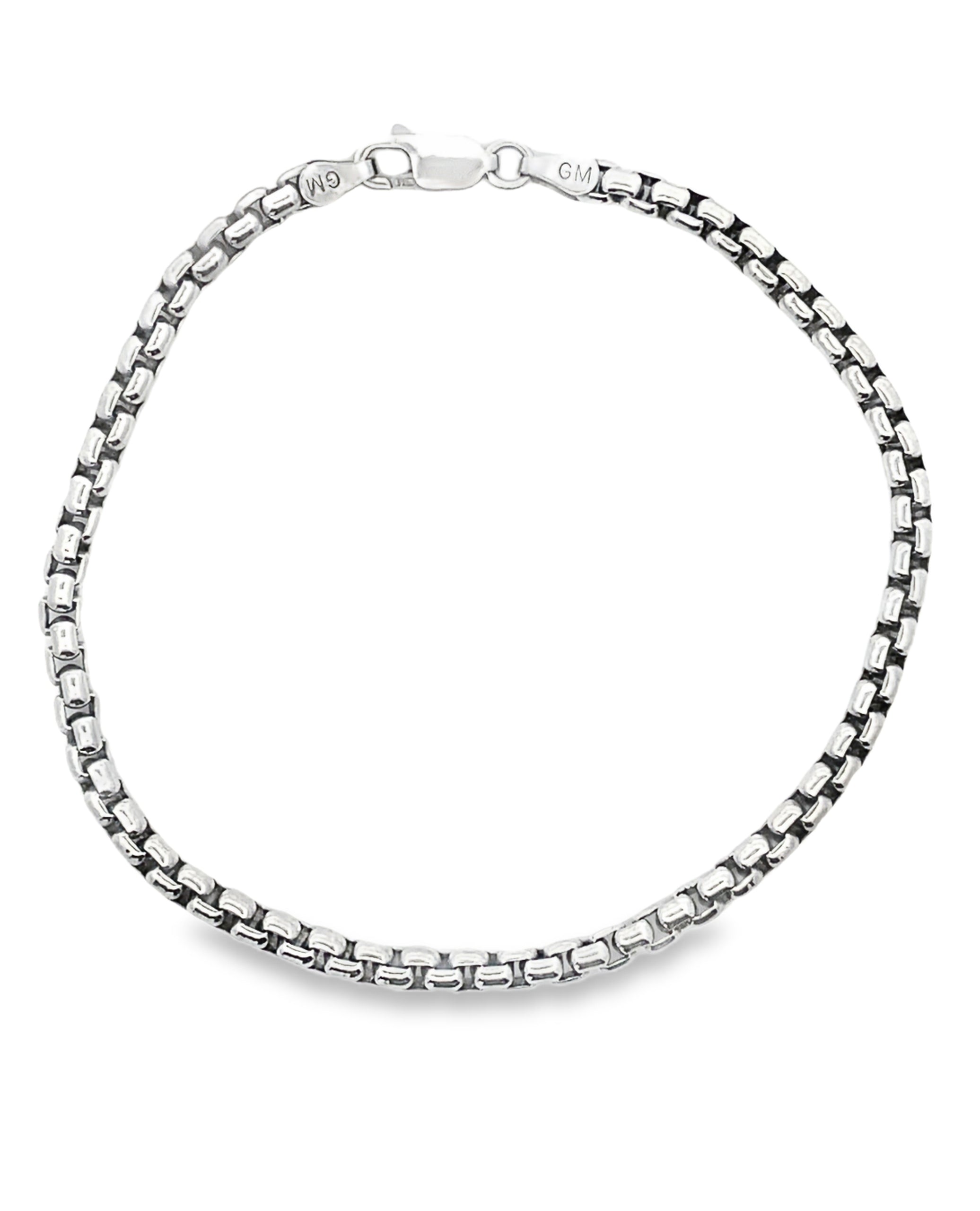 Sterling Silver & Rhodium Plated 3.5mm Wide Round Box Chain- 8 inches