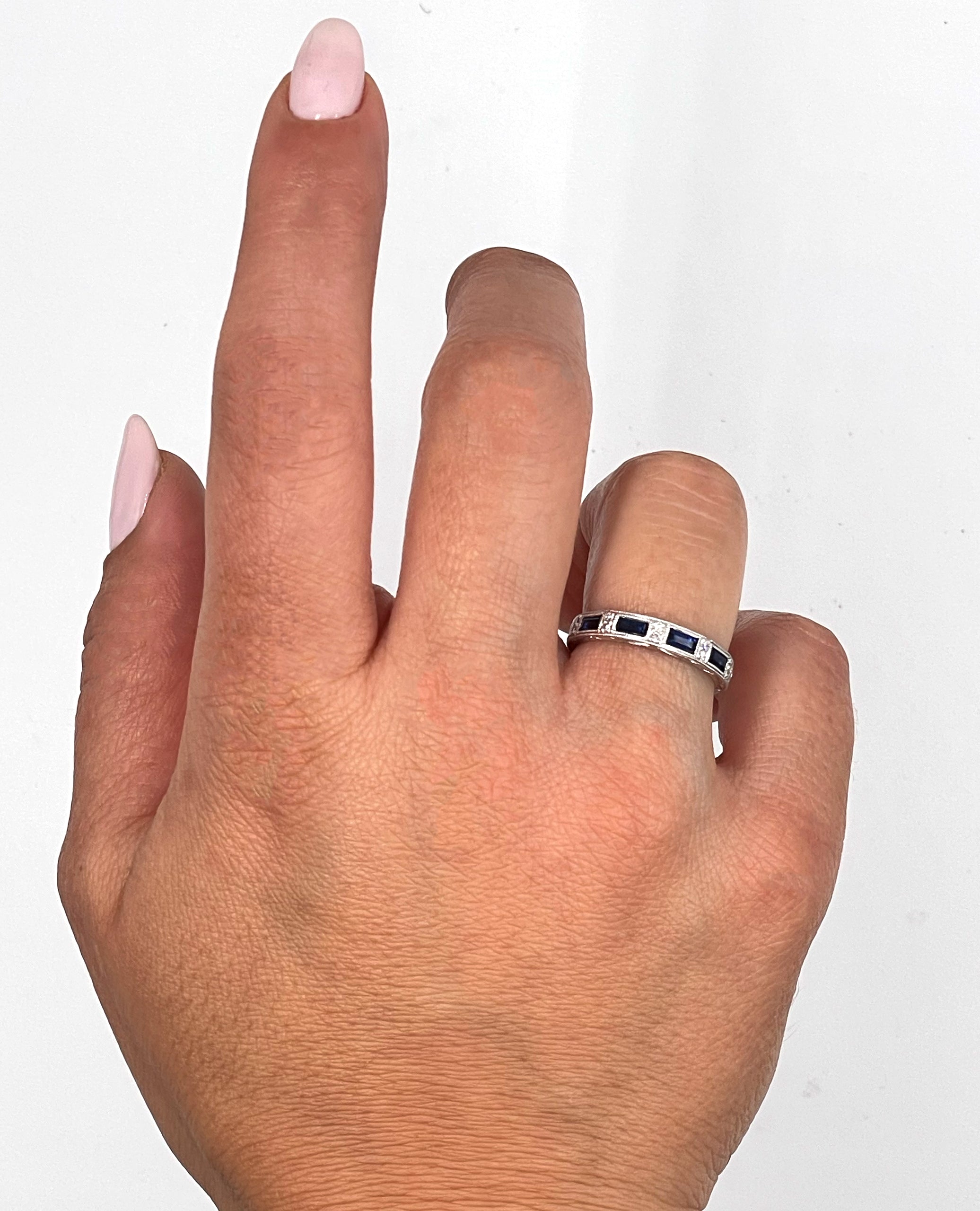 Kirk Kara SS6685-B1 Charlotte Sapphire Band with Beading and Round Diamonds