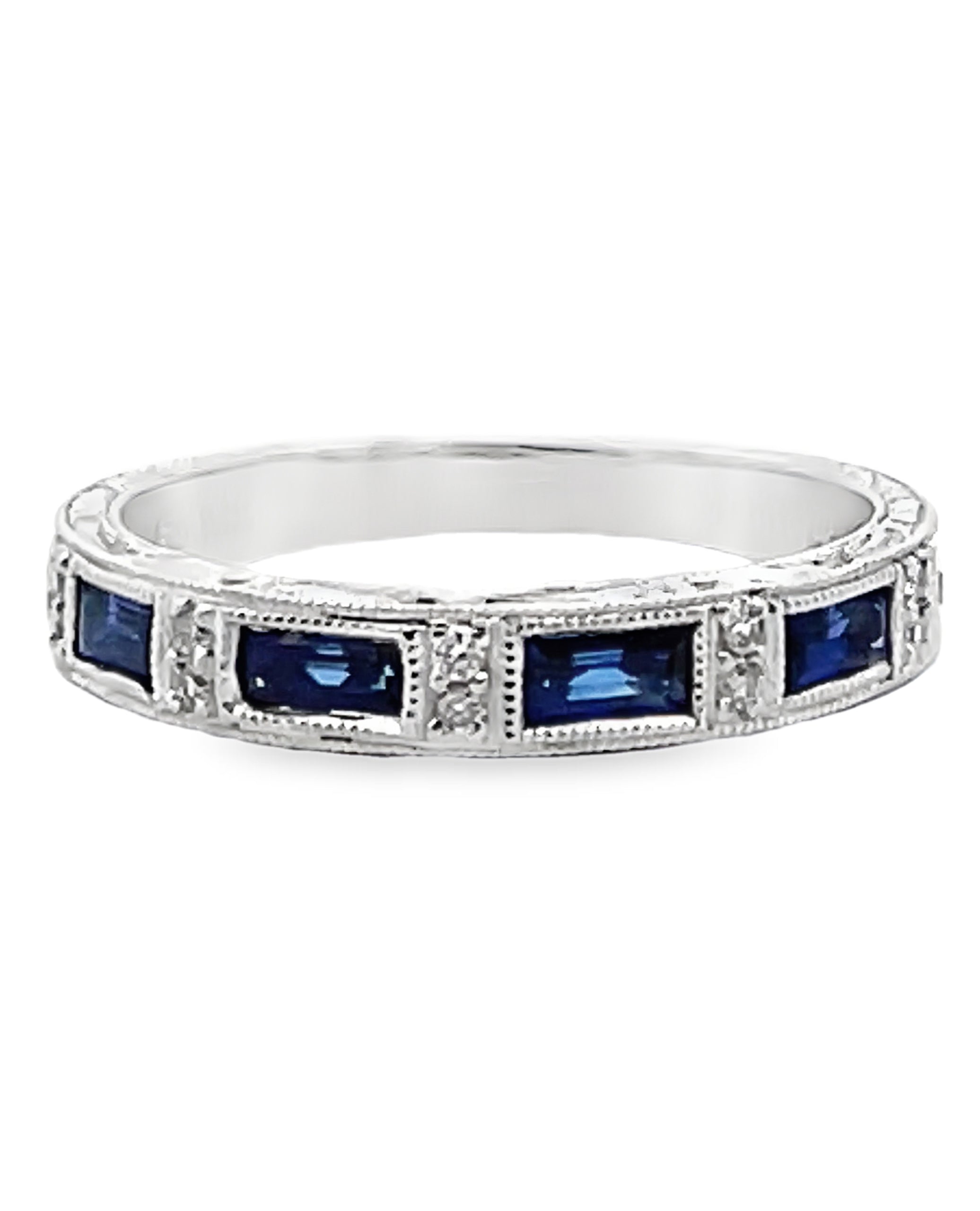 Kirk Kara SS6685-B1 Charlotte Sapphire Band with Beading and Round Diamonds