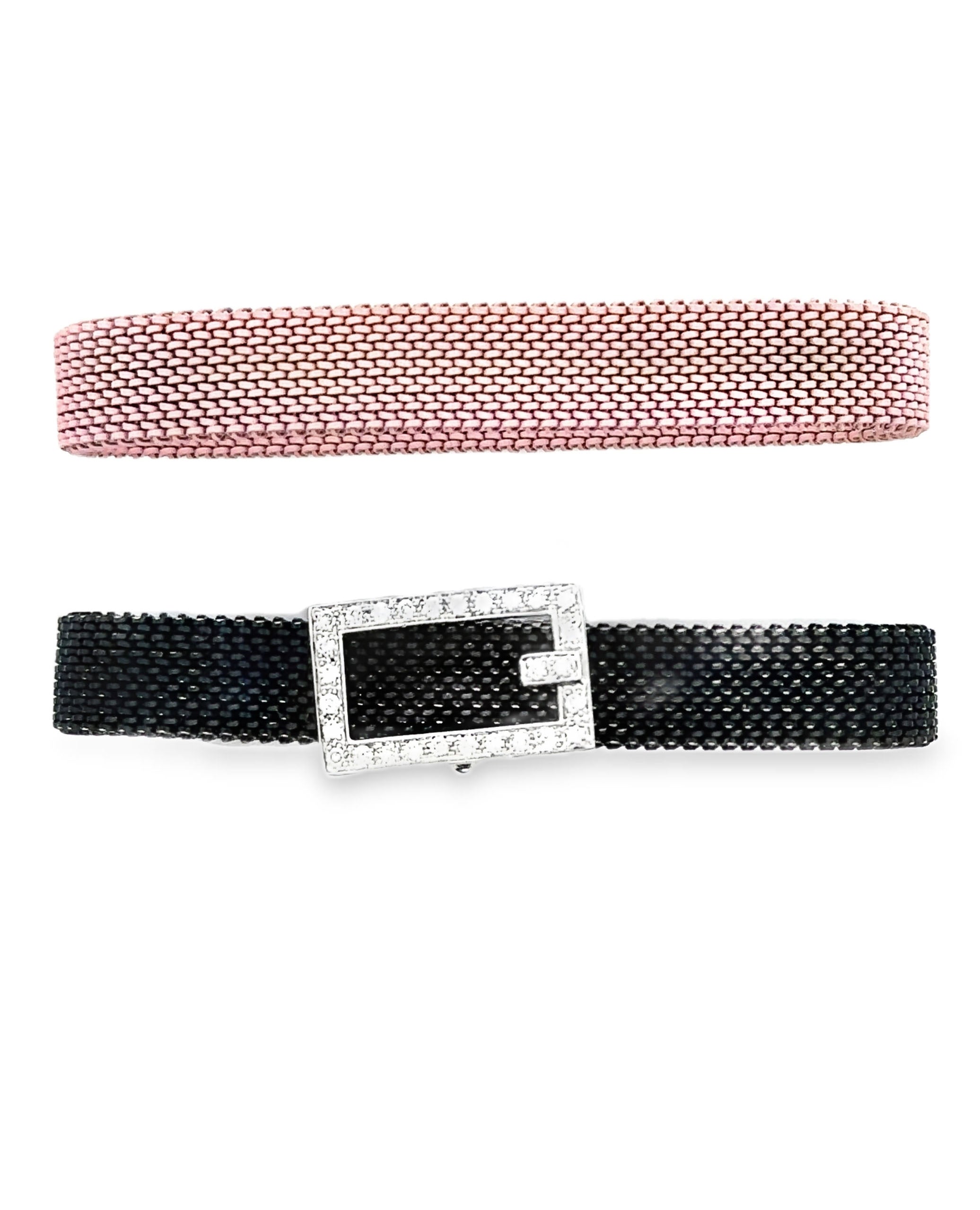 18K White Gold & Stainless Steel Buckle Bracelet-Mesh Elastic