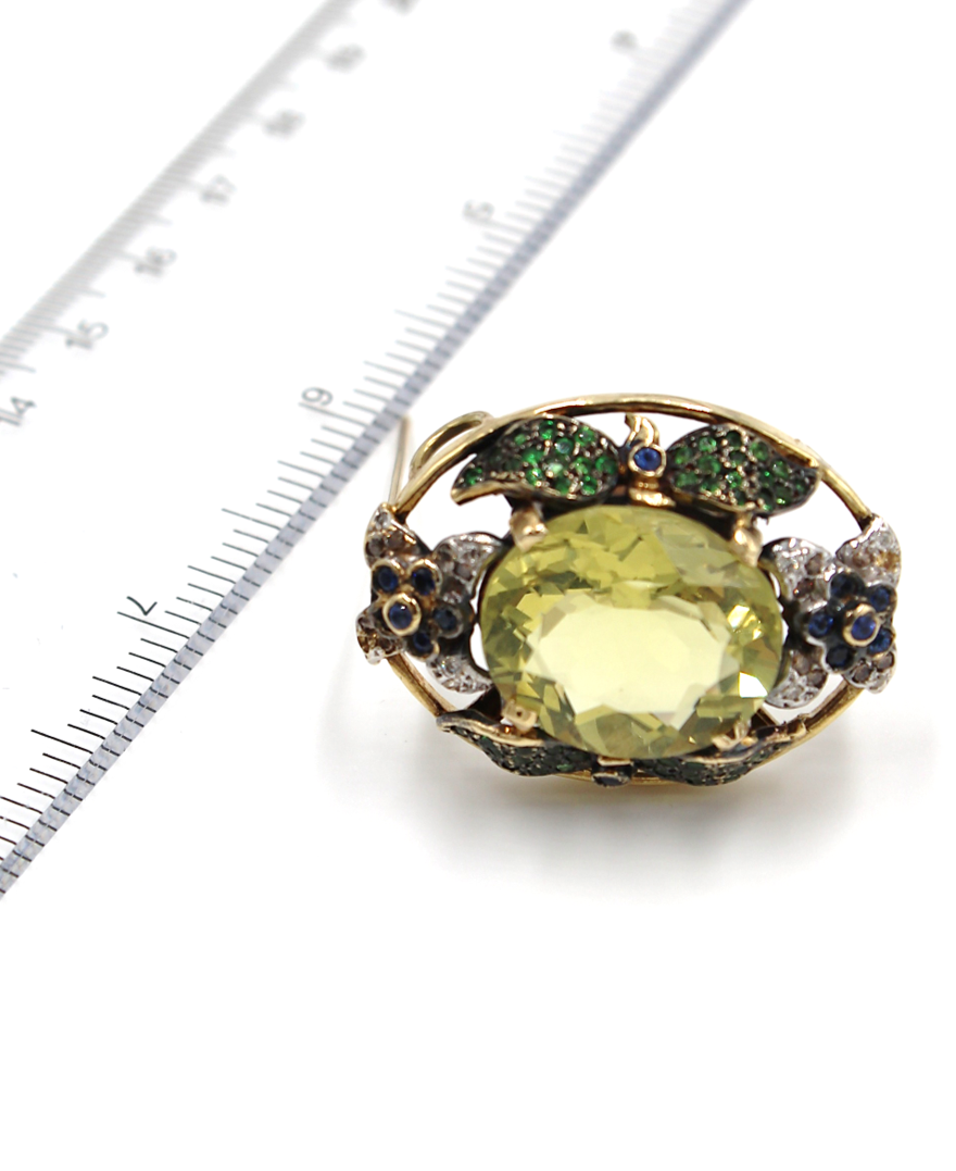 20 Carat Lime Citrine Brooch and Pendant with Tsavorites and Diamonds