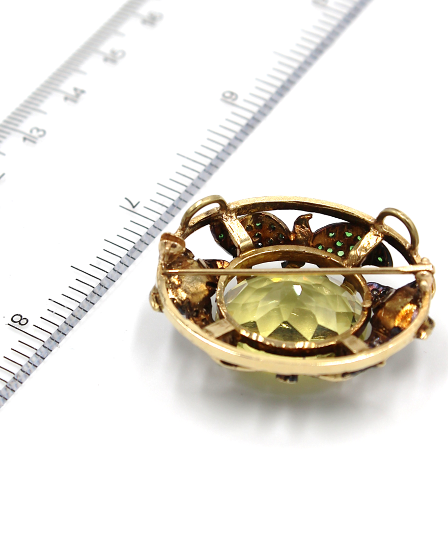 20 Carat Lime Citrine Brooch and Pendant with Tsavorites and Diamonds