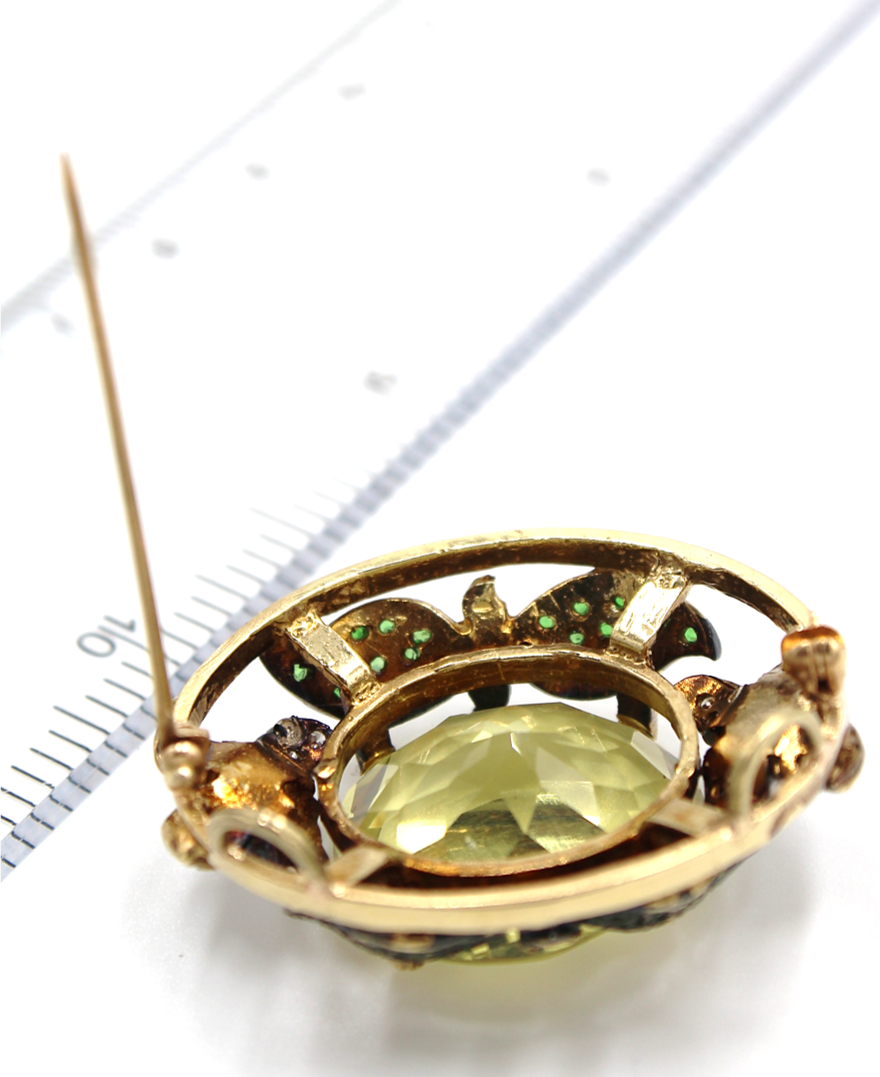 20 Carat Lime Citrine Brooch and Pendant with Tsavorites and Diamonds