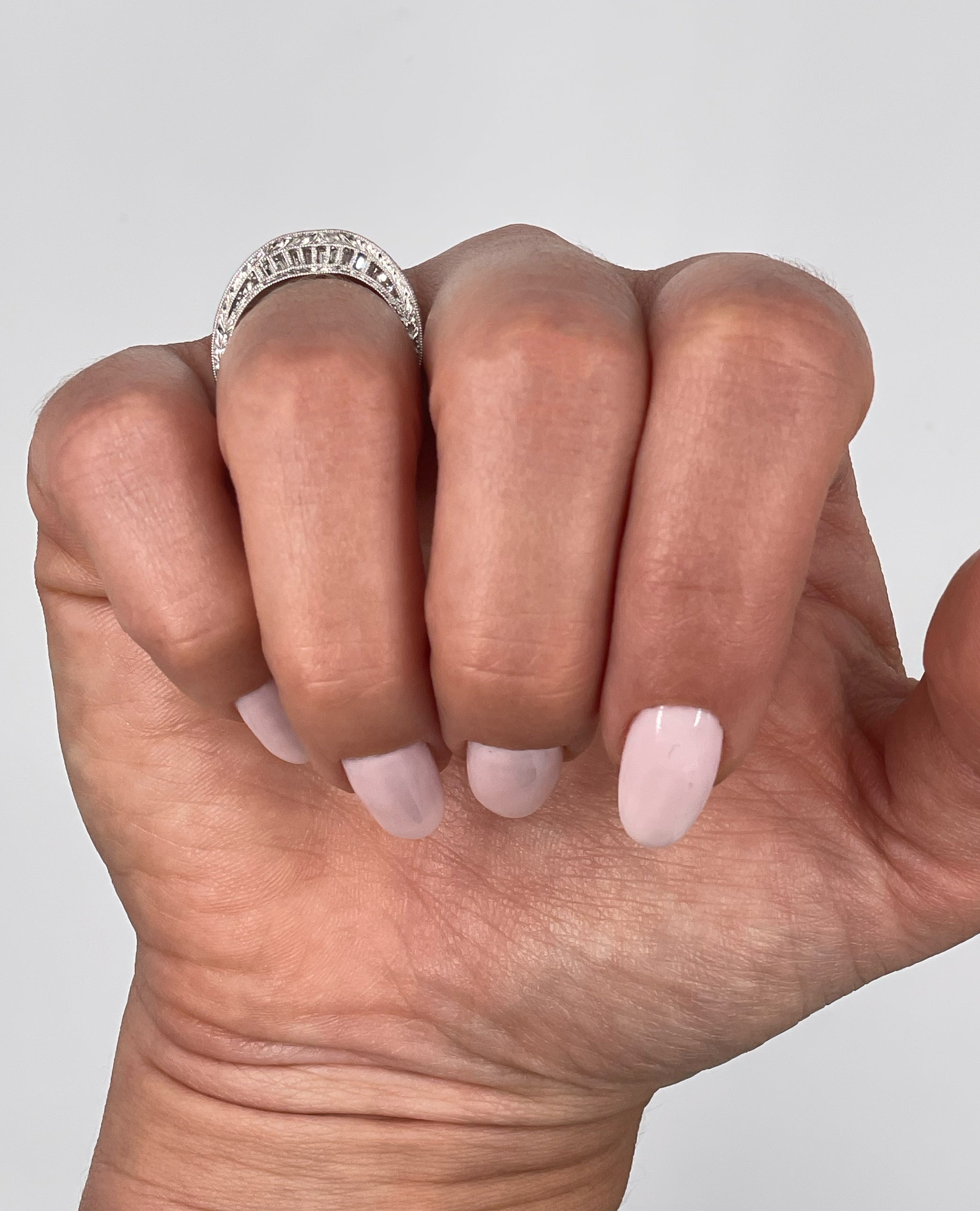 Kirk Kara SS6454B-BS Diamond Wedding Band with Hand Carving