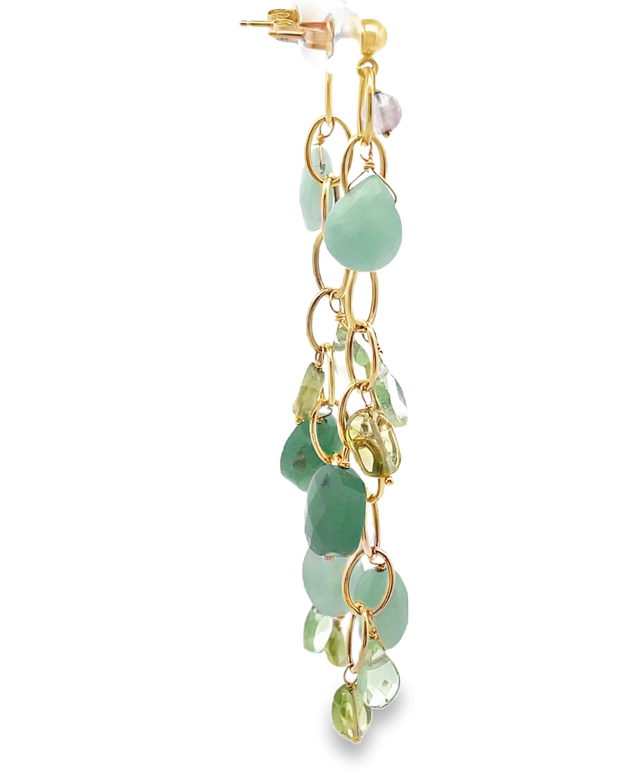 Drop Earrings Multicolor Green and Purple in 14K Yellow Gold