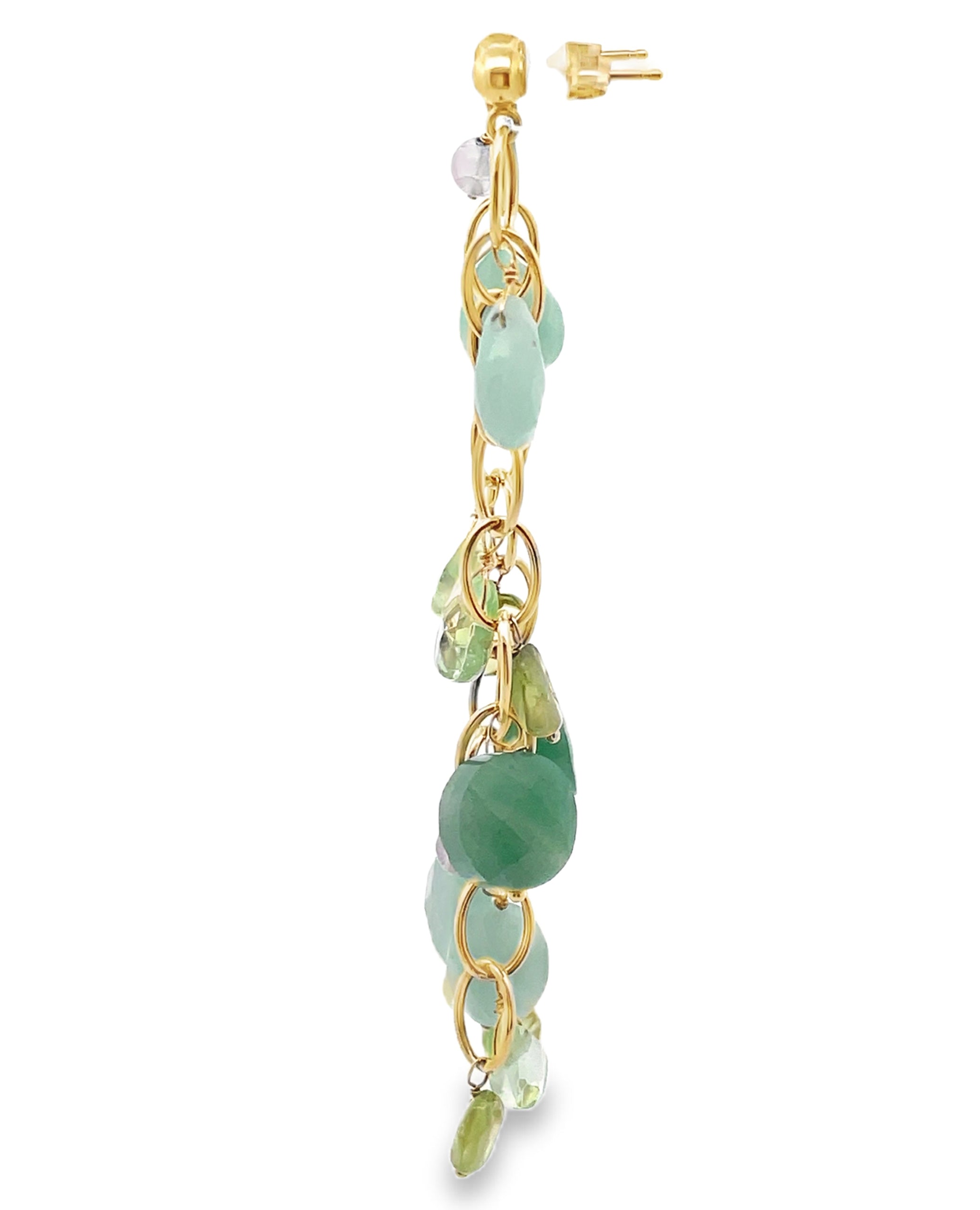 Drop Earrings Multicolor Green and Purple in 14K Yellow Gold