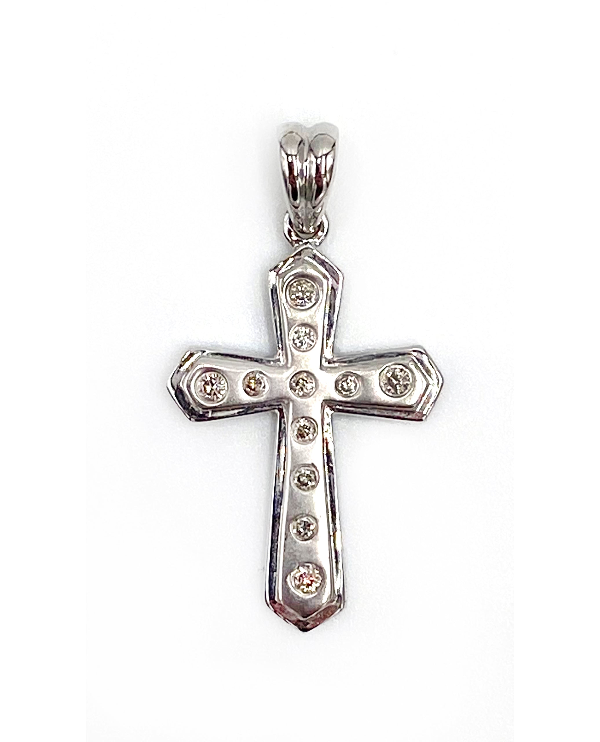 14K White Gold Diamond Cross