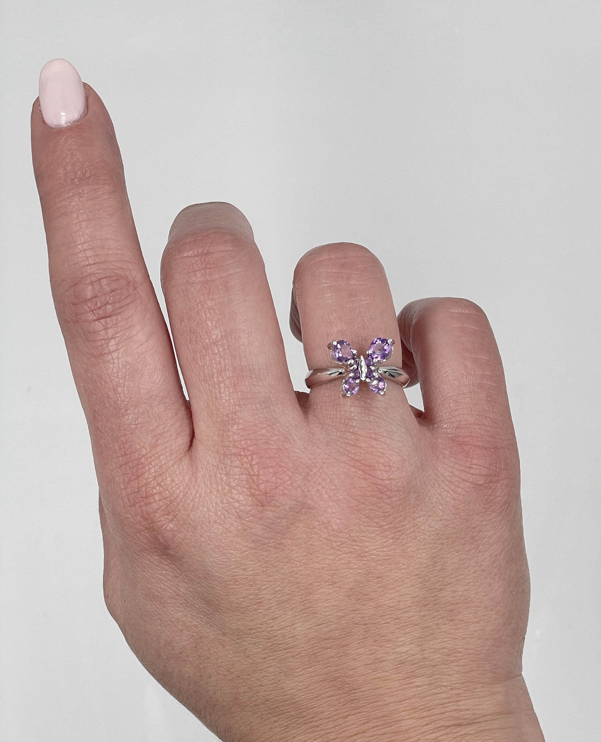 14K White Gold Amethyst Butterfly Ring