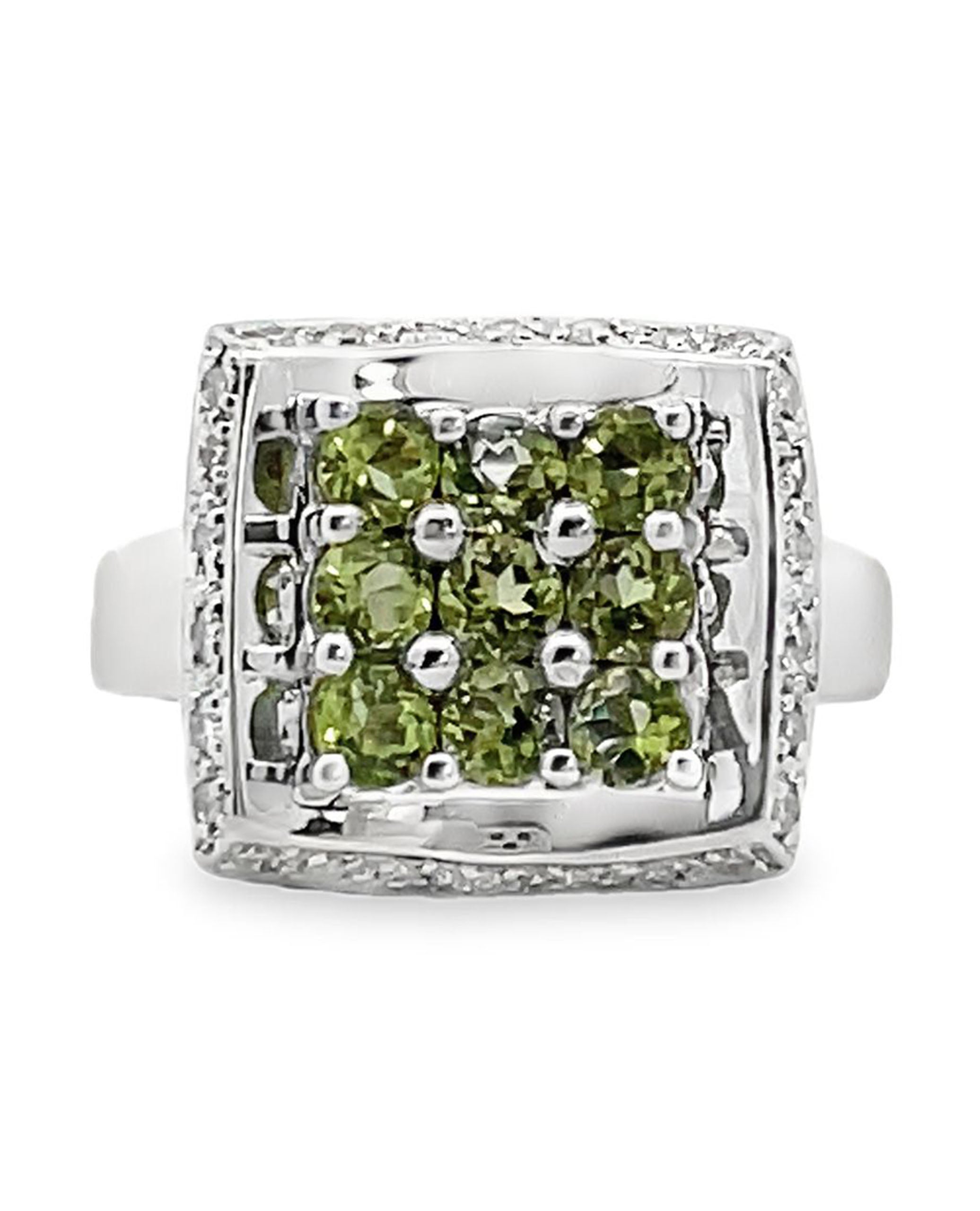 Curved Peridot & Diamond Ring in 14K White Gold