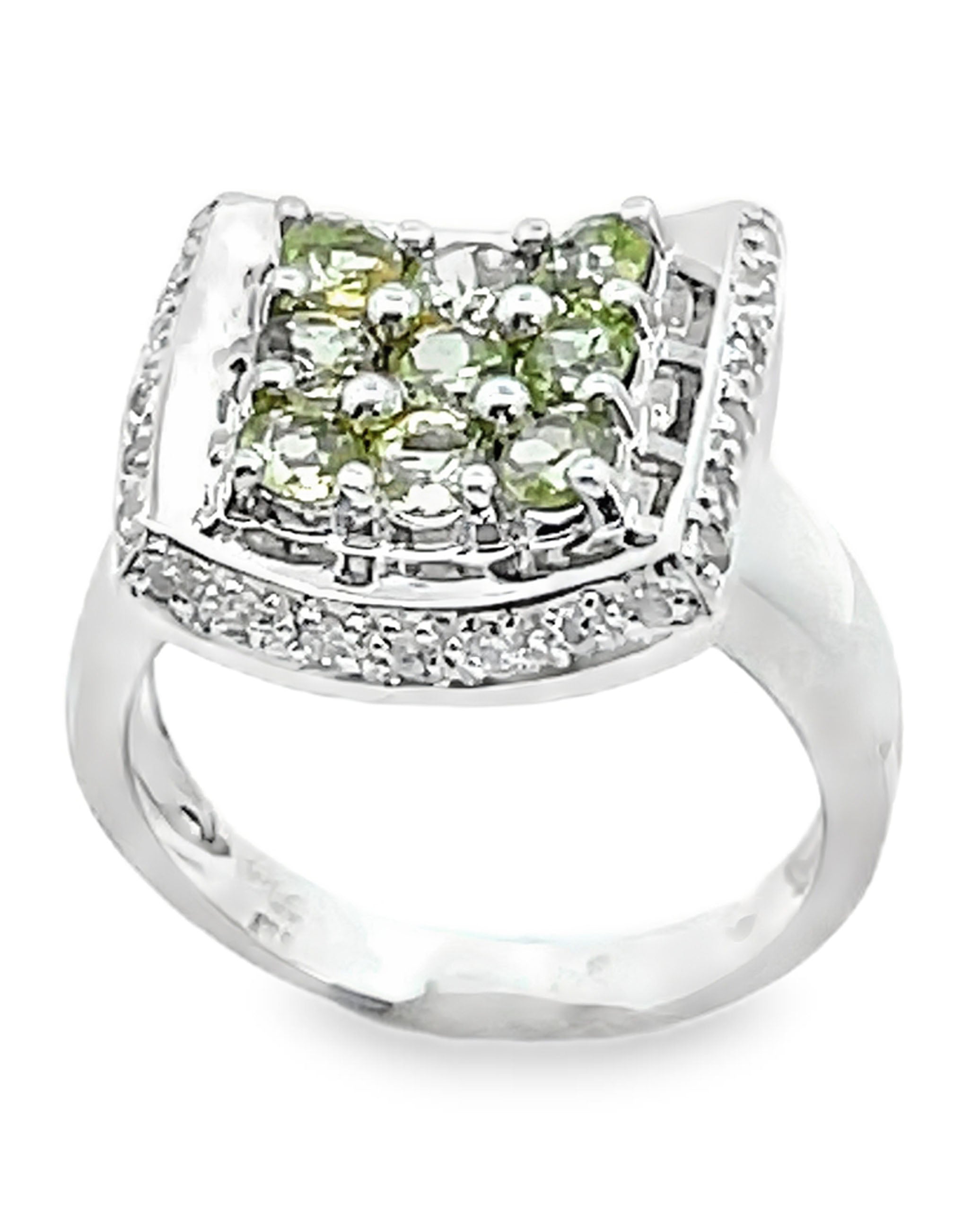 Curved Peridot & Diamond Ring in 14K White Gold
