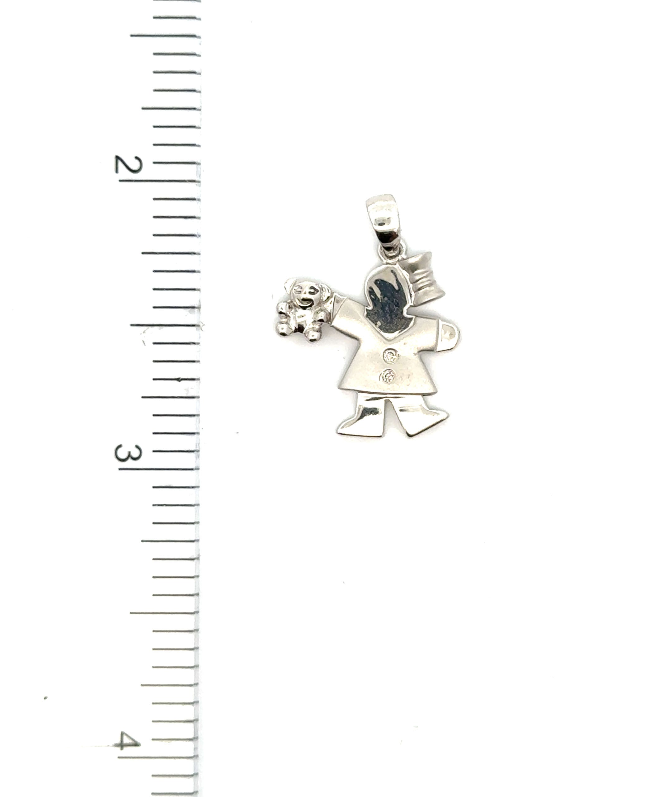 14K White Gold Girl with Teddy Bear Pendant With Diamond