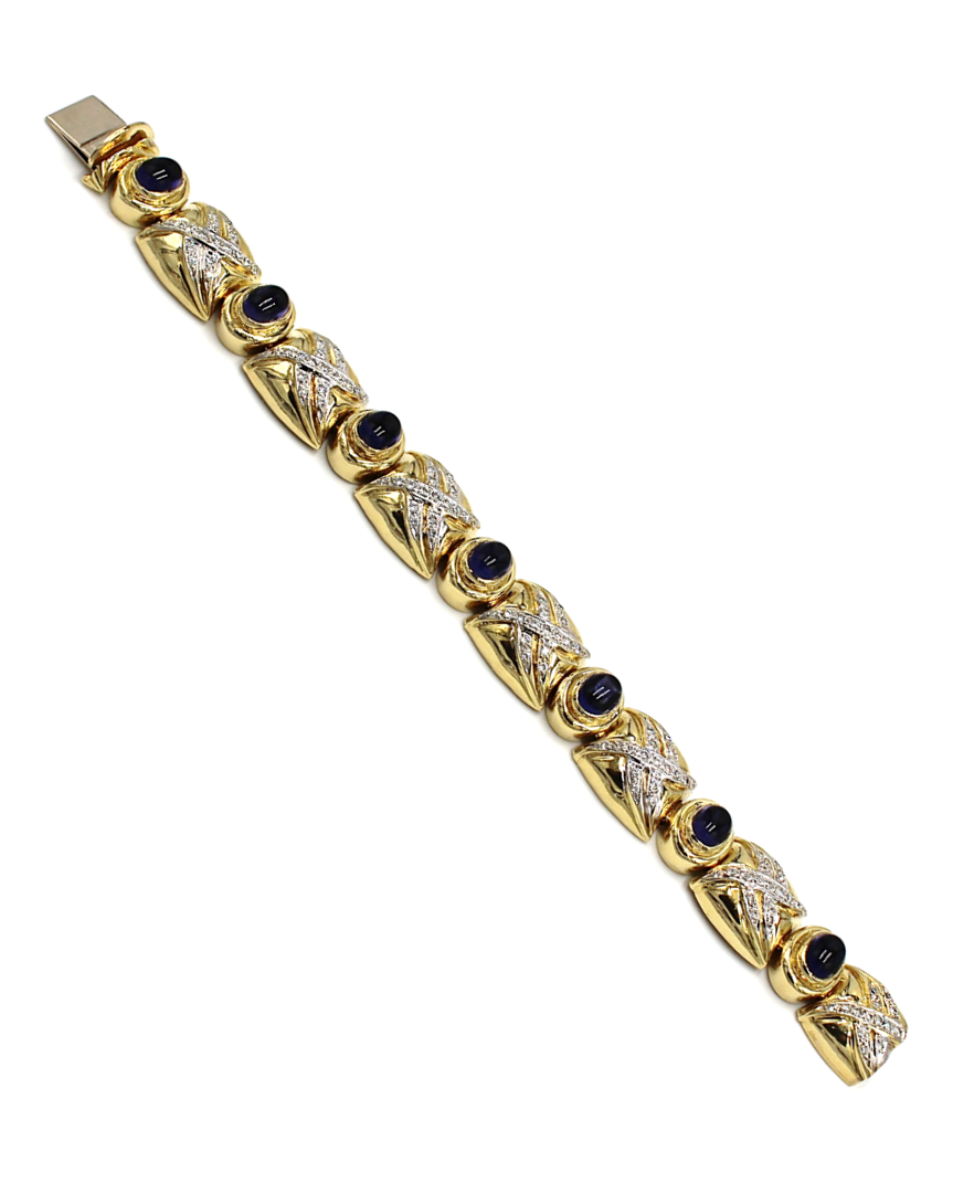 Vintage Iolite Bracelet with Diamonds Set in 18K Gold