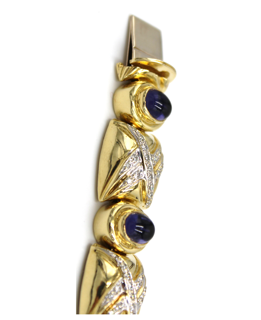 Vintage Iolite Bracelet with Diamonds Set in 18K Gold
