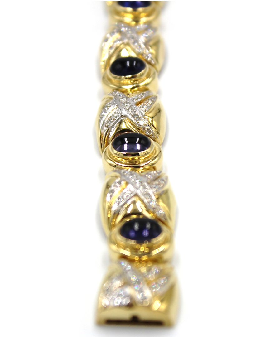 Vintage Iolite Bracelet with Diamonds Set in 18K Gold