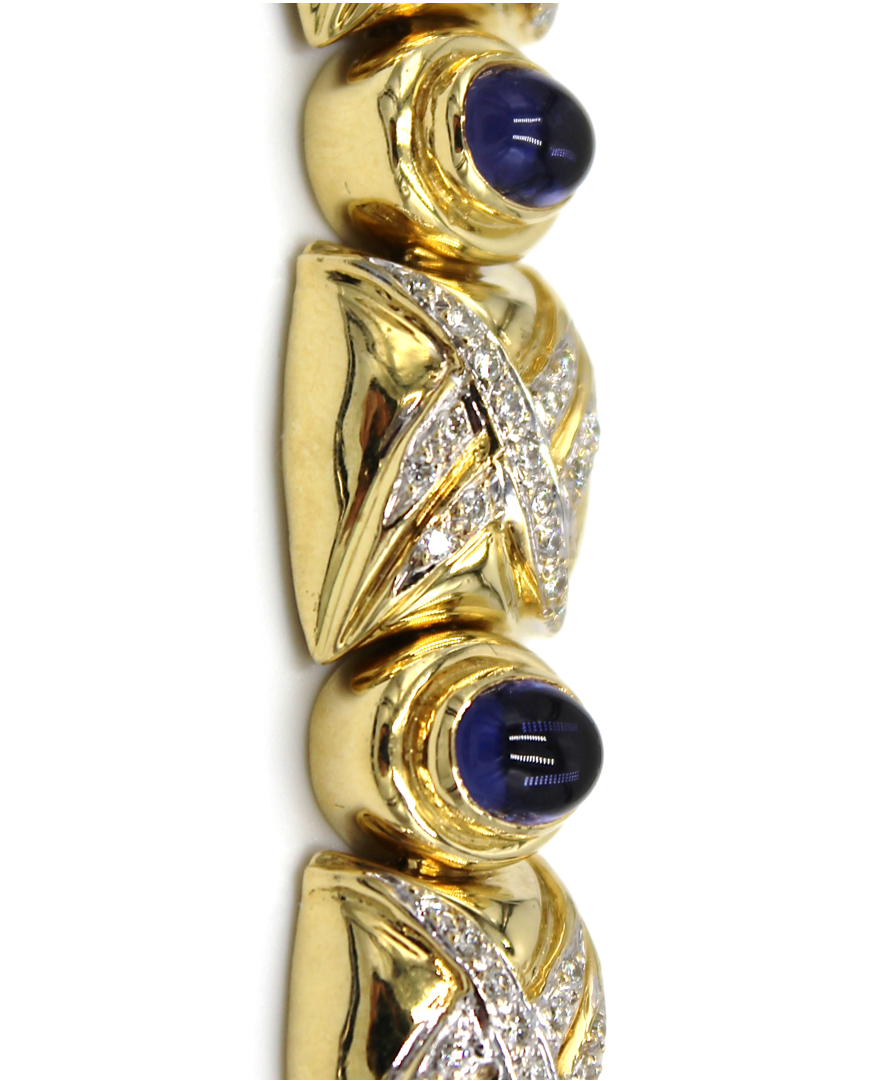 Vintage Iolite Bracelet with Diamonds Set in 18K Gold