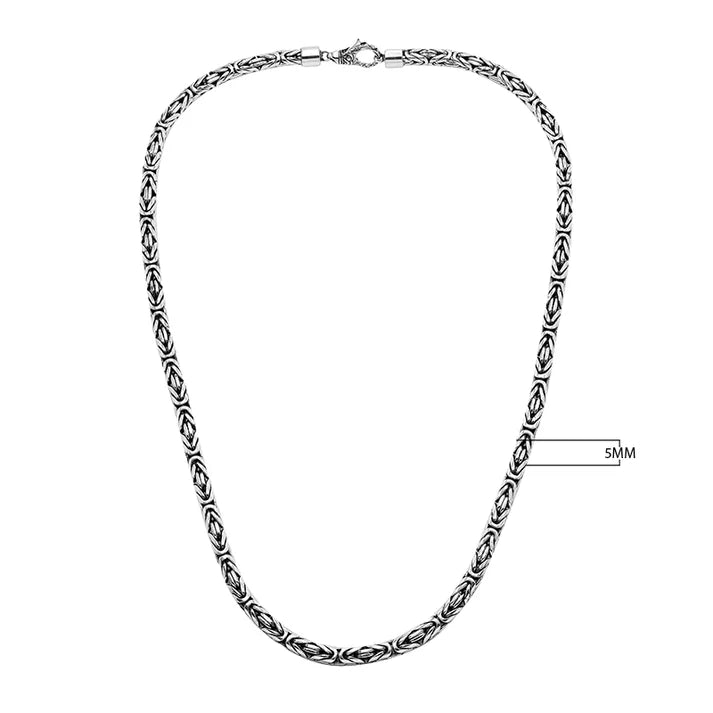 Sterling Silver 5mm Hand Crafted Byzantine Style Chain with Large Lobster Clasp, 22 inches