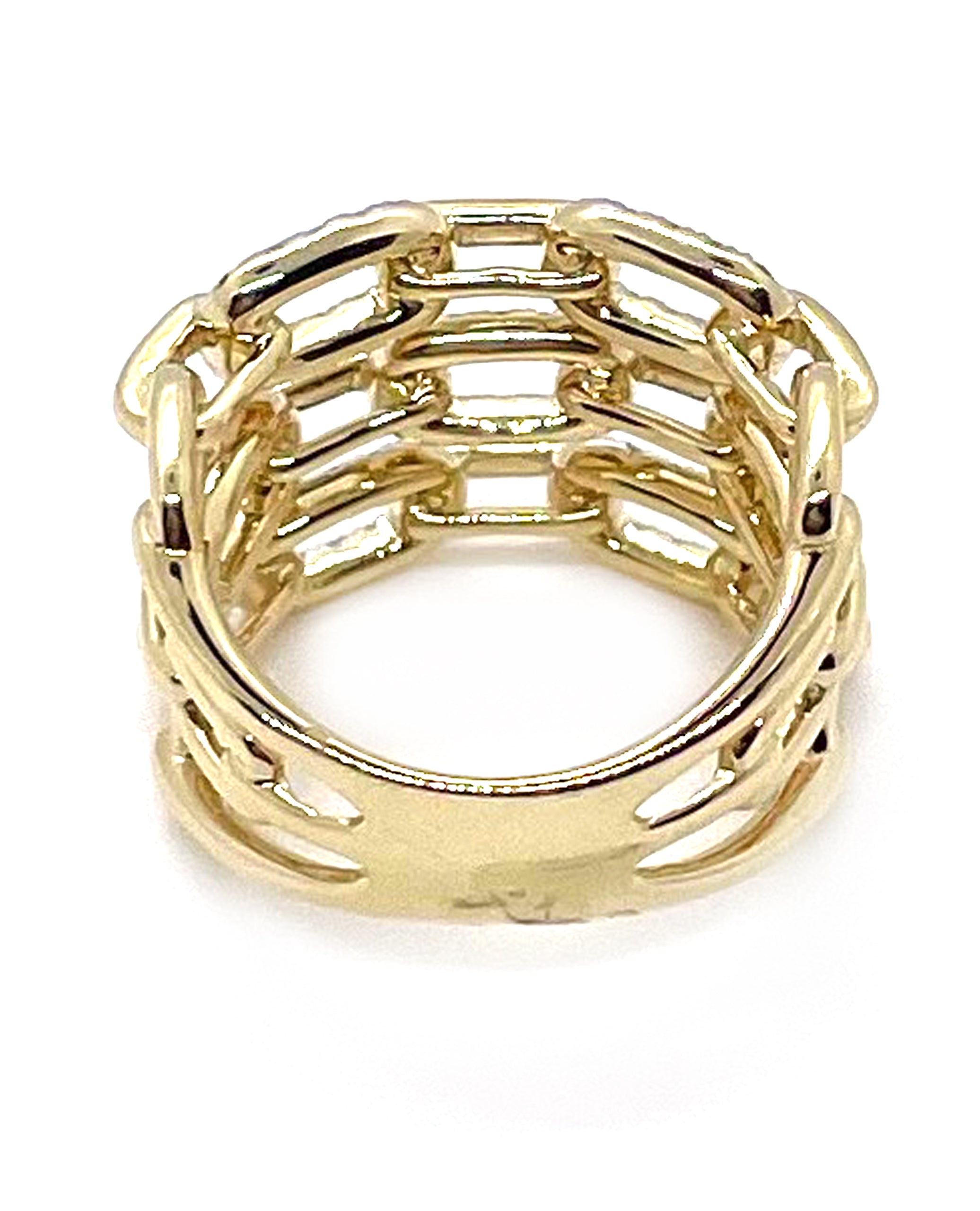 Three Row Paperclip Link Diamond Ring in 14K Yellow Gold