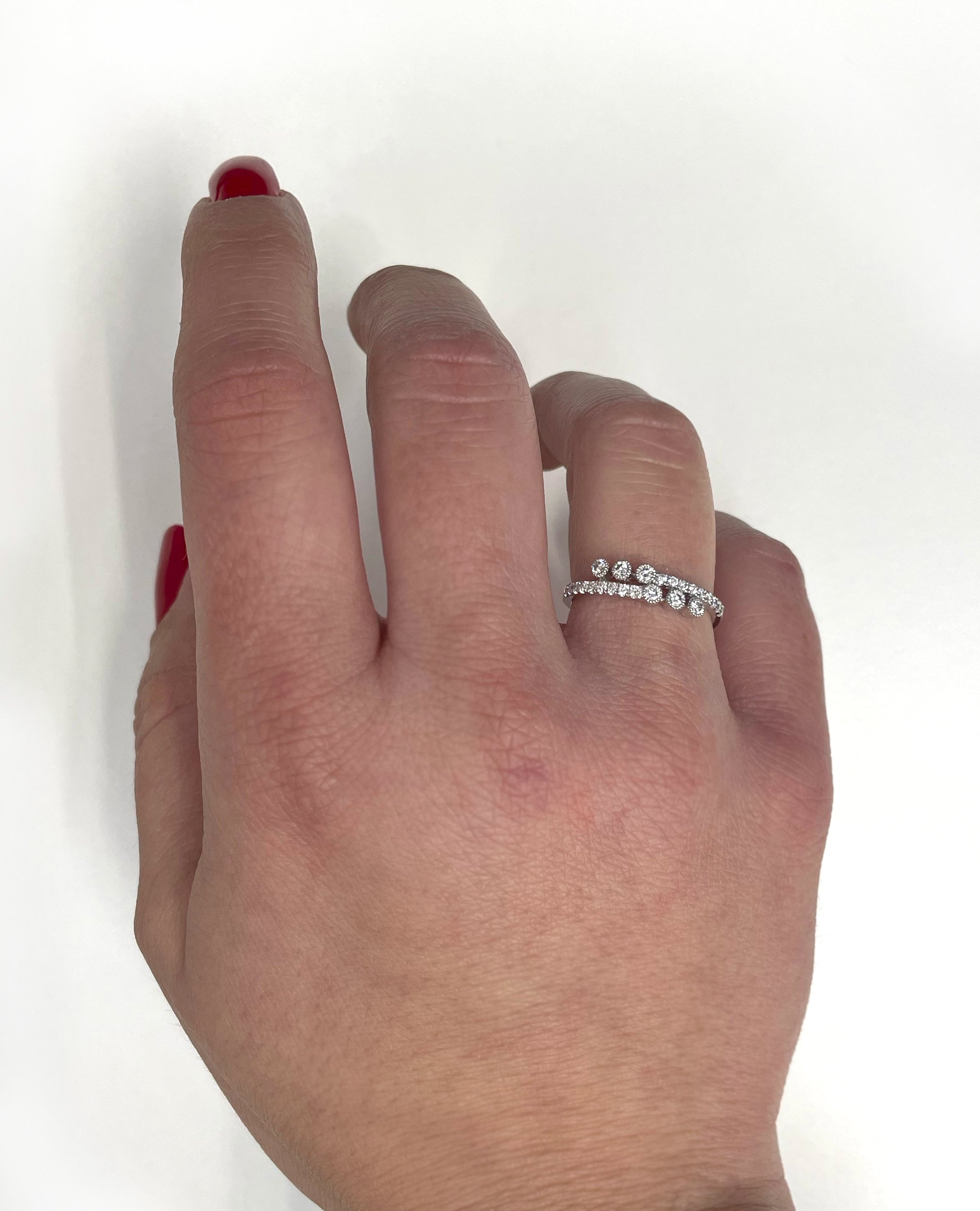 14K White Gold Bypass Ring with Round Diamonds