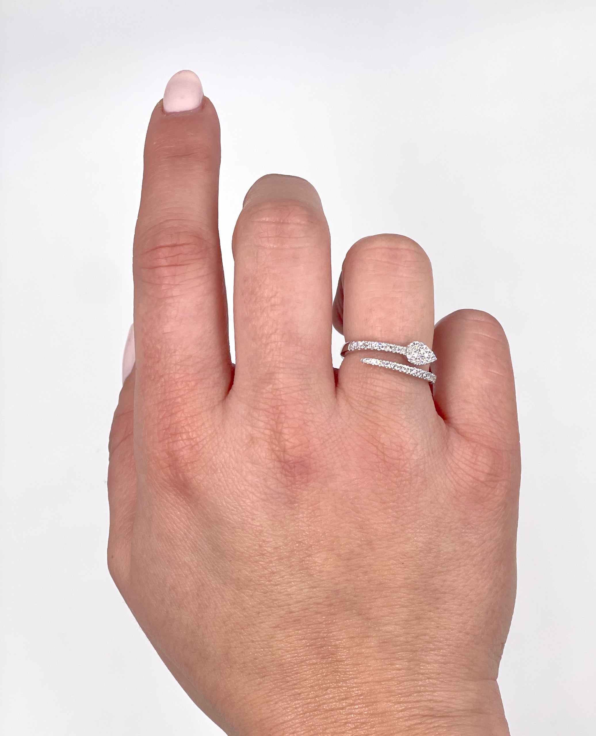 14K White Gold Bypass Ring with Diamonds