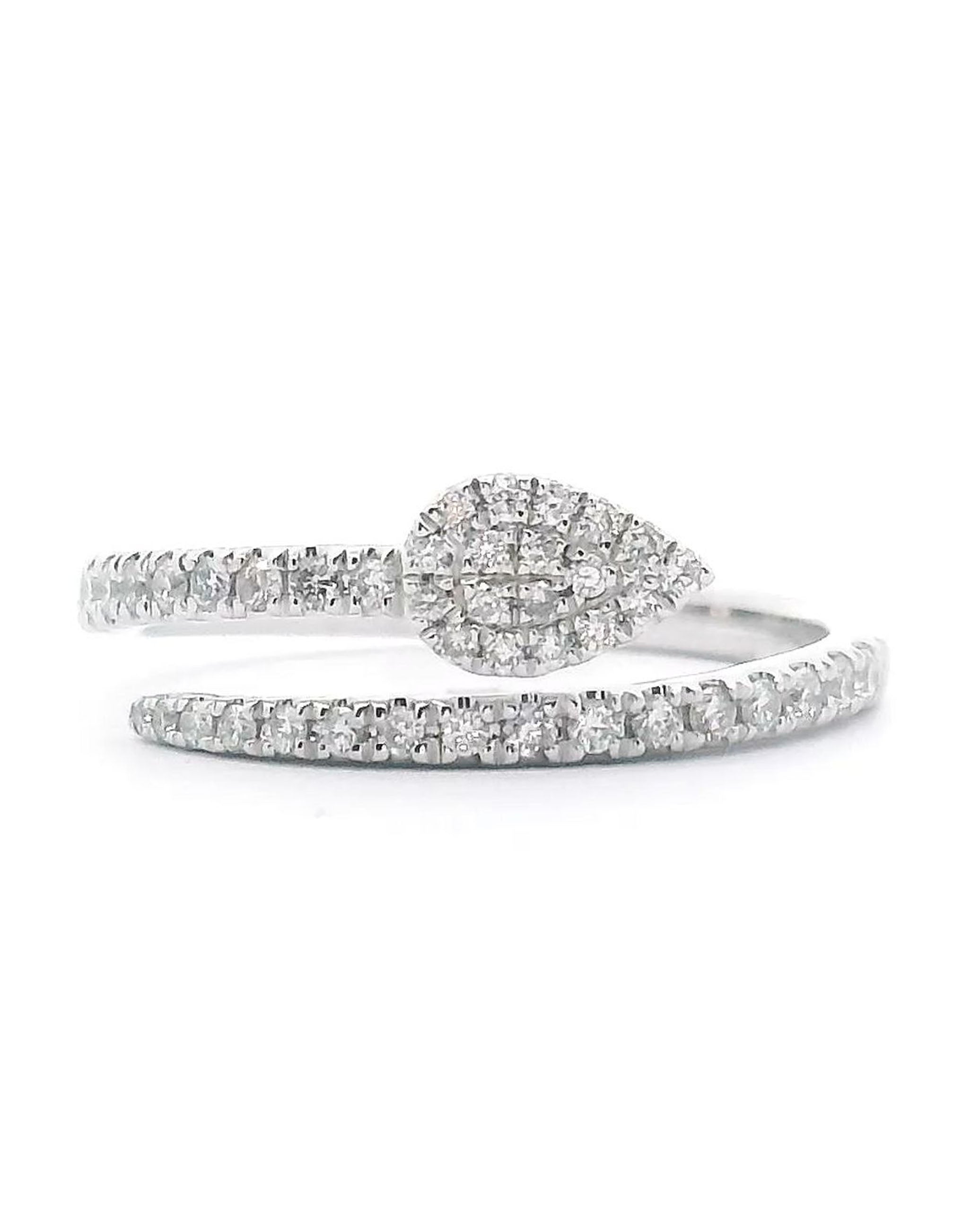 14K White Gold Bypass Ring with Diamonds