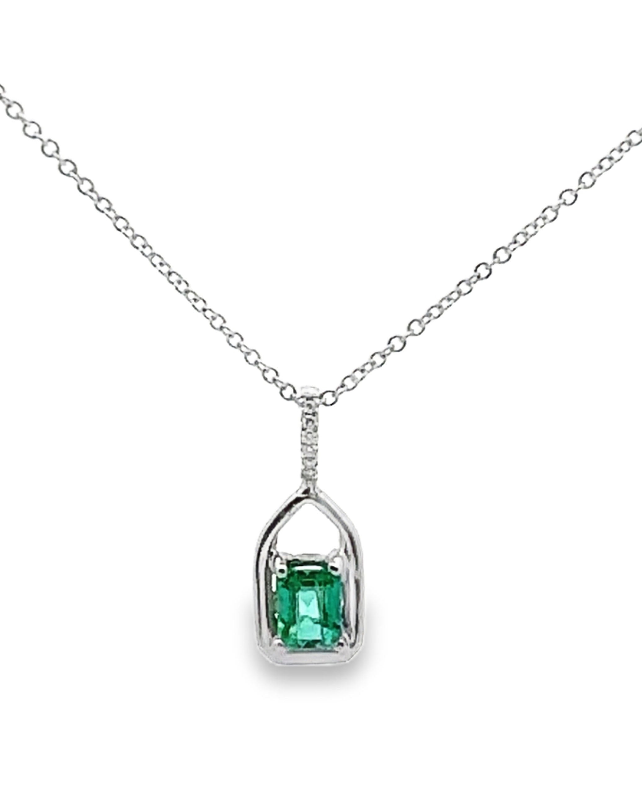 18K White Gold 'Recarlo' Necklace with Center Emerald & Diamonds