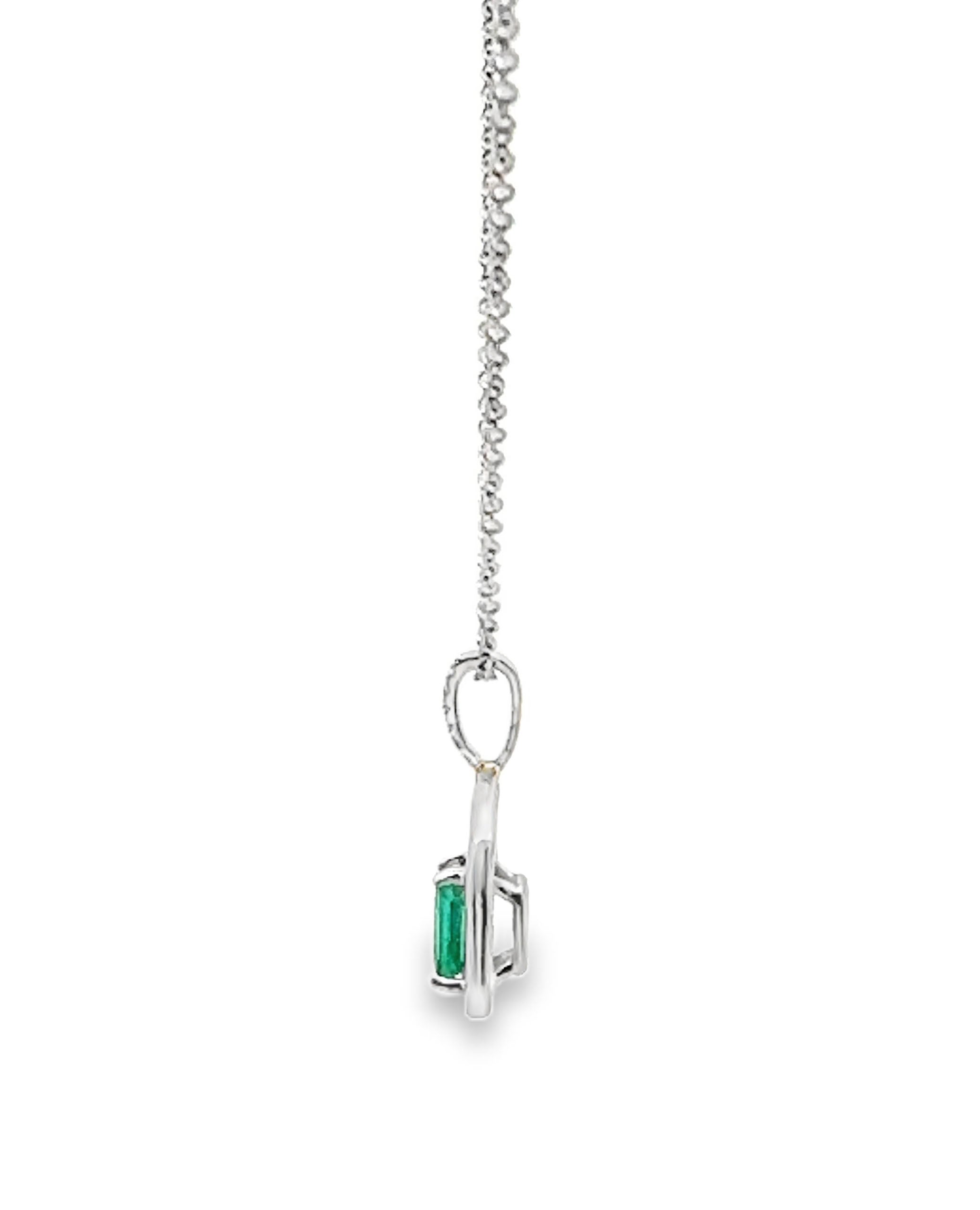 18K White Gold 'Recarlo' Necklace with Center Emerald & Diamonds
