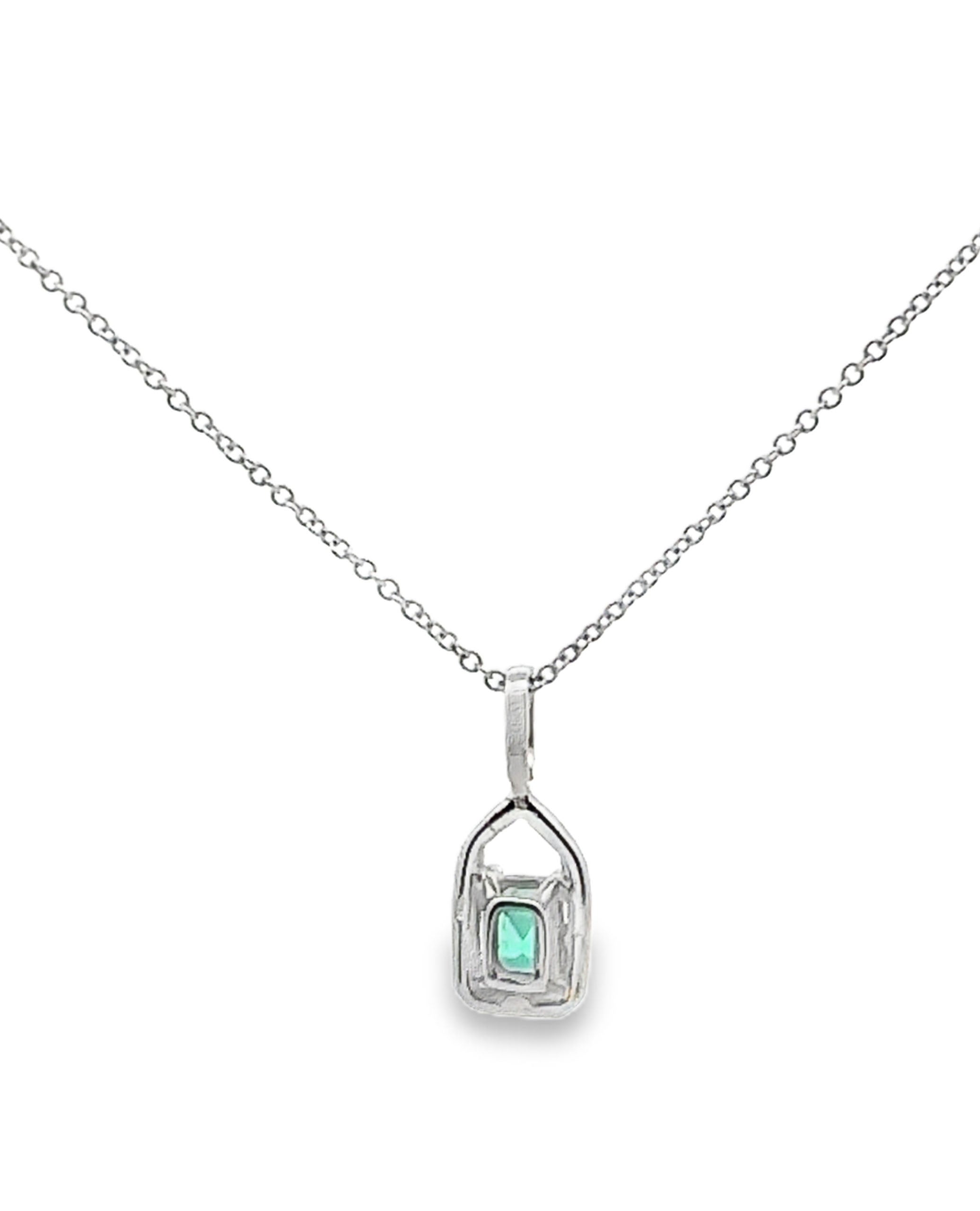 18K White Gold 'Recarlo' Necklace with Center Emerald & Diamonds