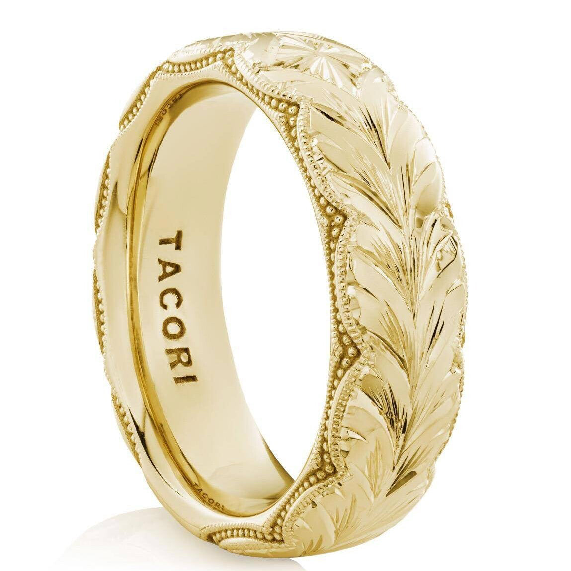 Tacori, Founder's Collection, High Polish Wheat Hand Engraved Wedding Band in 18K Yellow Gold