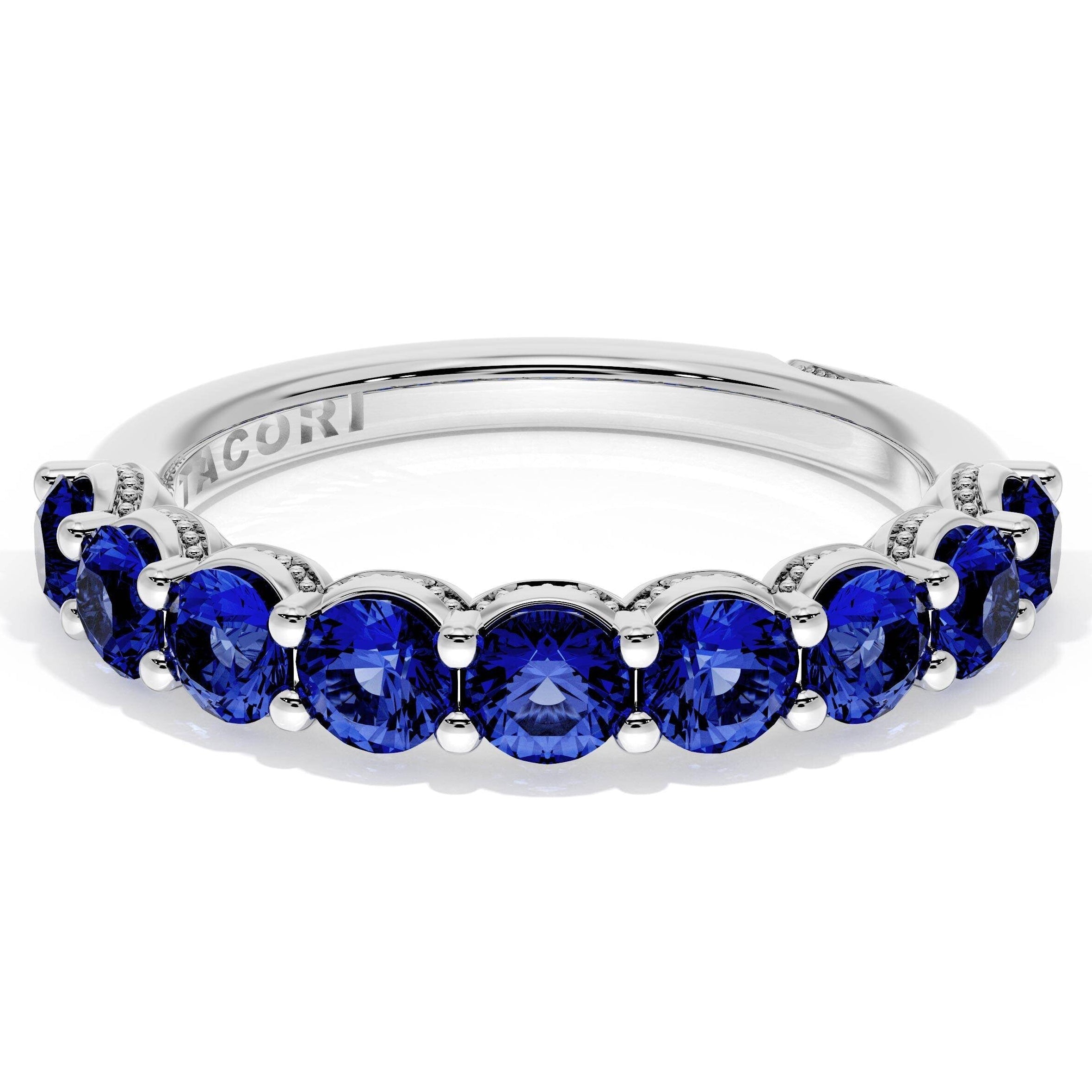 Tacori 415 Founder's Collection 14K White Gold, Half Way Around Band Ring with 1.45 Carats Round Sapphires