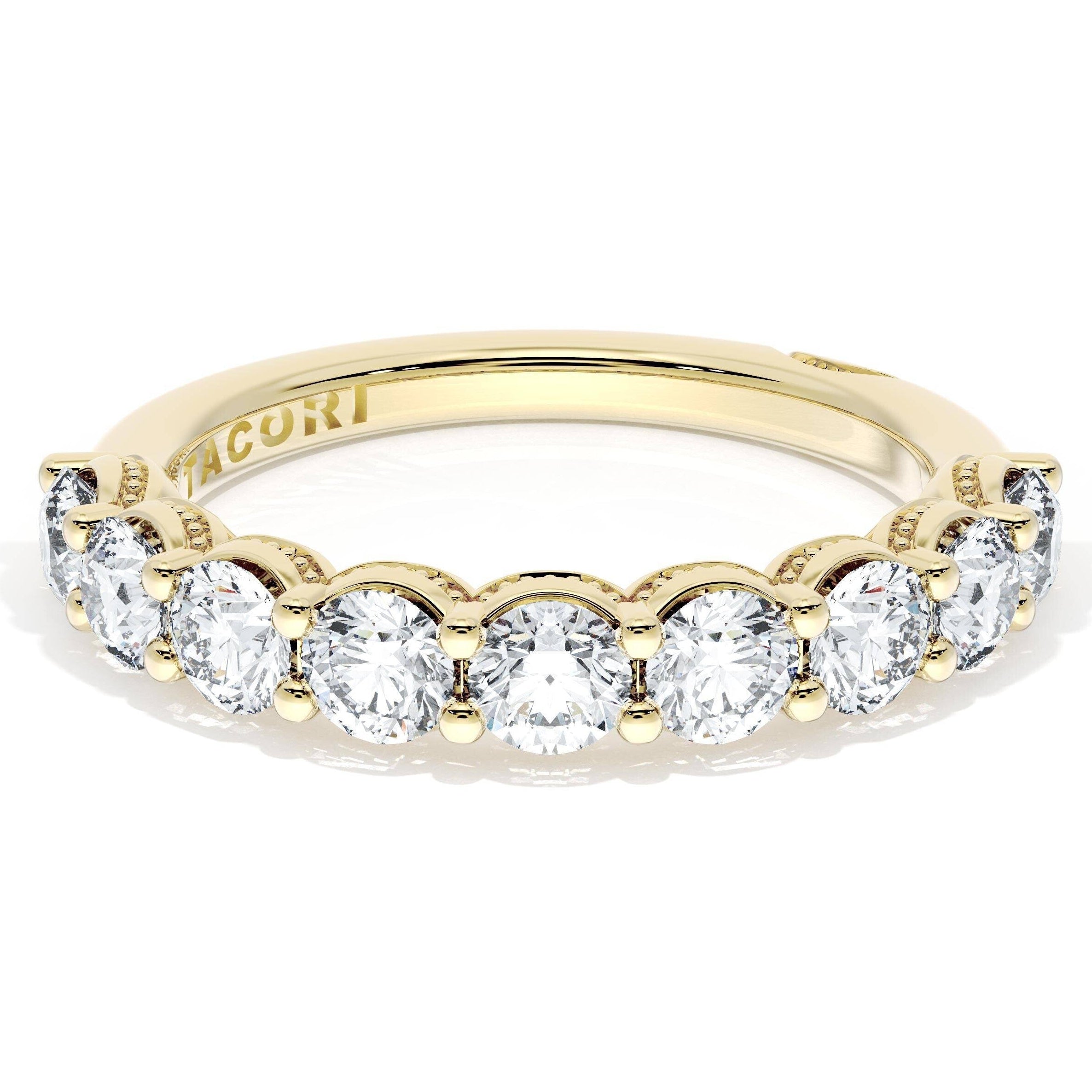 Tacori 415 Founder's Collection 14K Yellow Gold, Half Way Around Band Ring with 1.30 Carats Round Natural Diamonds