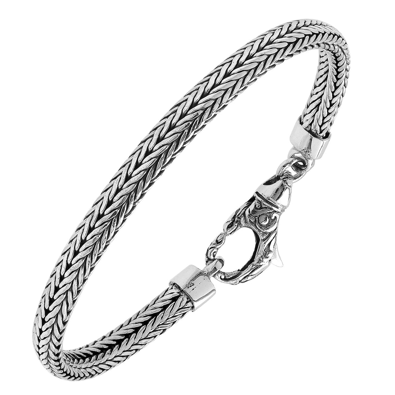 Sterling Silver 5mm Balinese Woven Chain Bracelet, 8 inches with Large Lobster Lock
