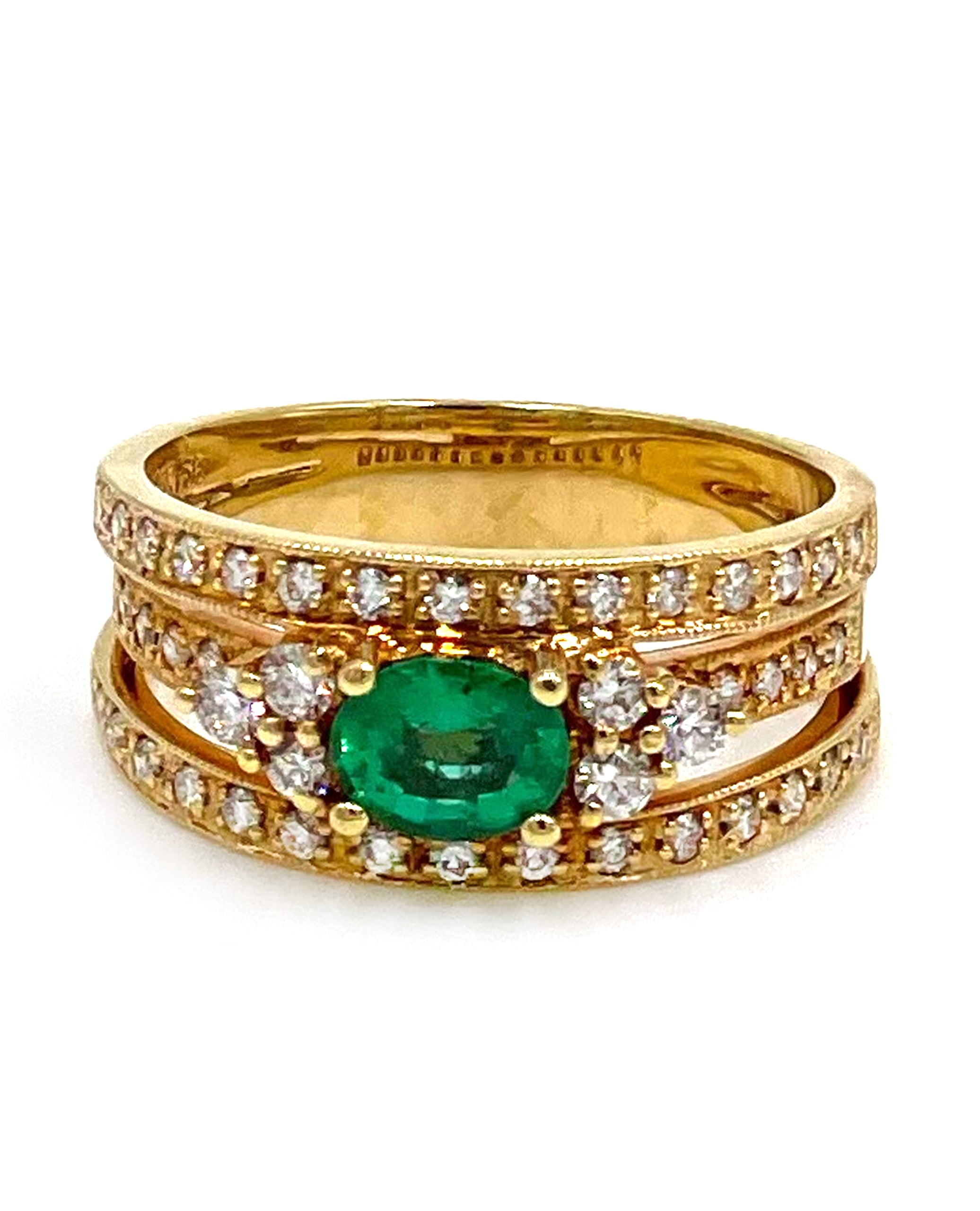 Emerald and Diamond Ring in 18k Yellow Gold