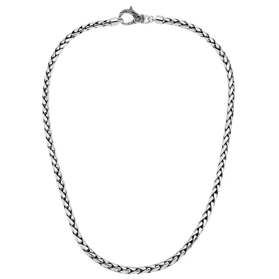 Sterling Silver 4mm Bali Wheat Chain Necklace with Large Lobster Lock Clasp, 22 inches