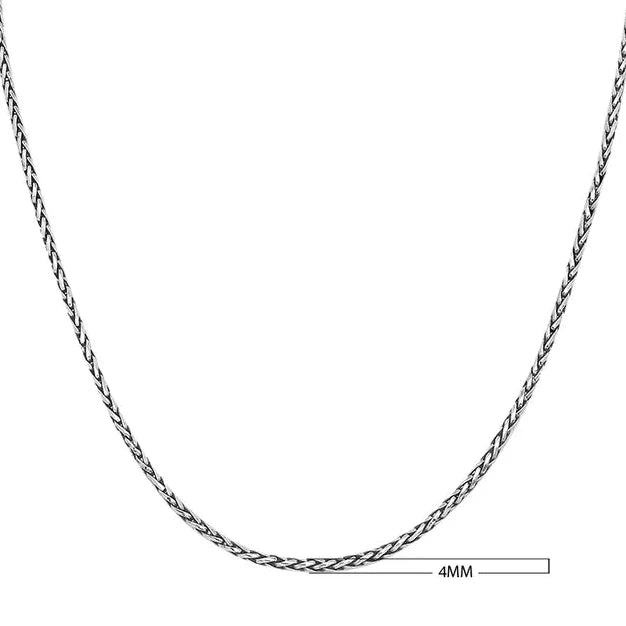 Sterling Silver 4mm Bali Wheat Chain Necklace with Large Lobster Lock Clasp, 22 inches