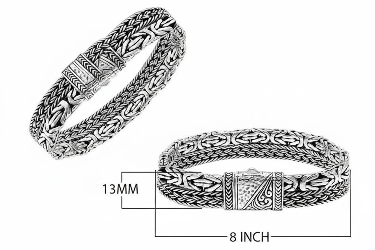 Sterling Silver Bold 13 Millimeter Width, 8 Inch Length, Woven Link Bracelet with Push Clasp
