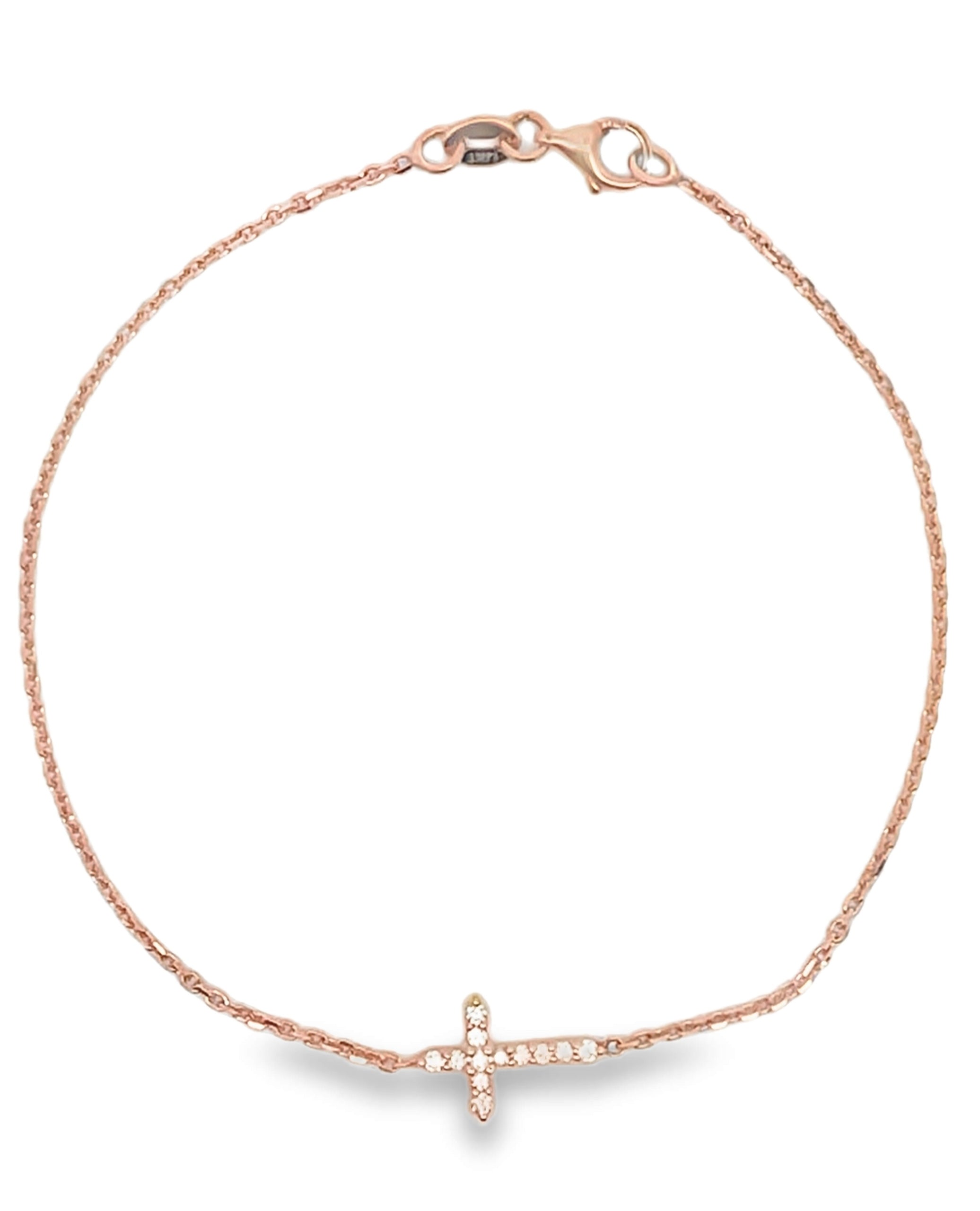 14K Rose Gold Diamond Cross Bracelet