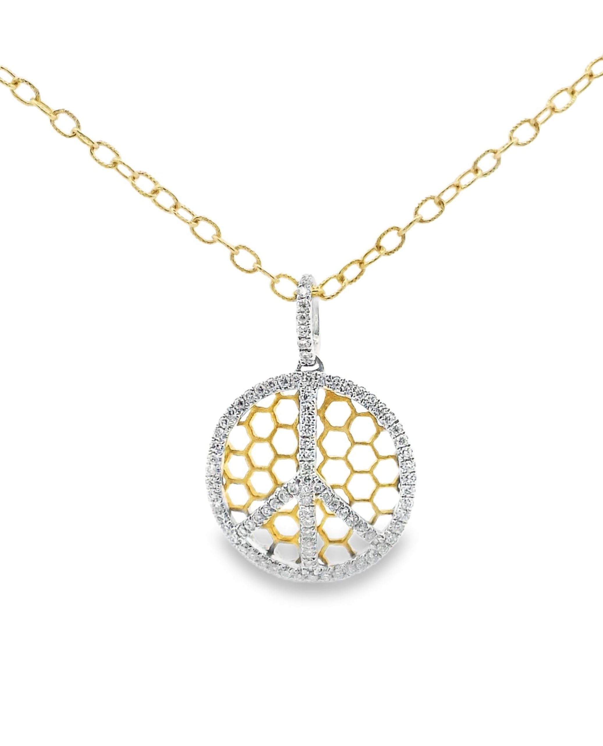 Round Honeycomb Peace Diamond Necklace in 18K Yellow Gold