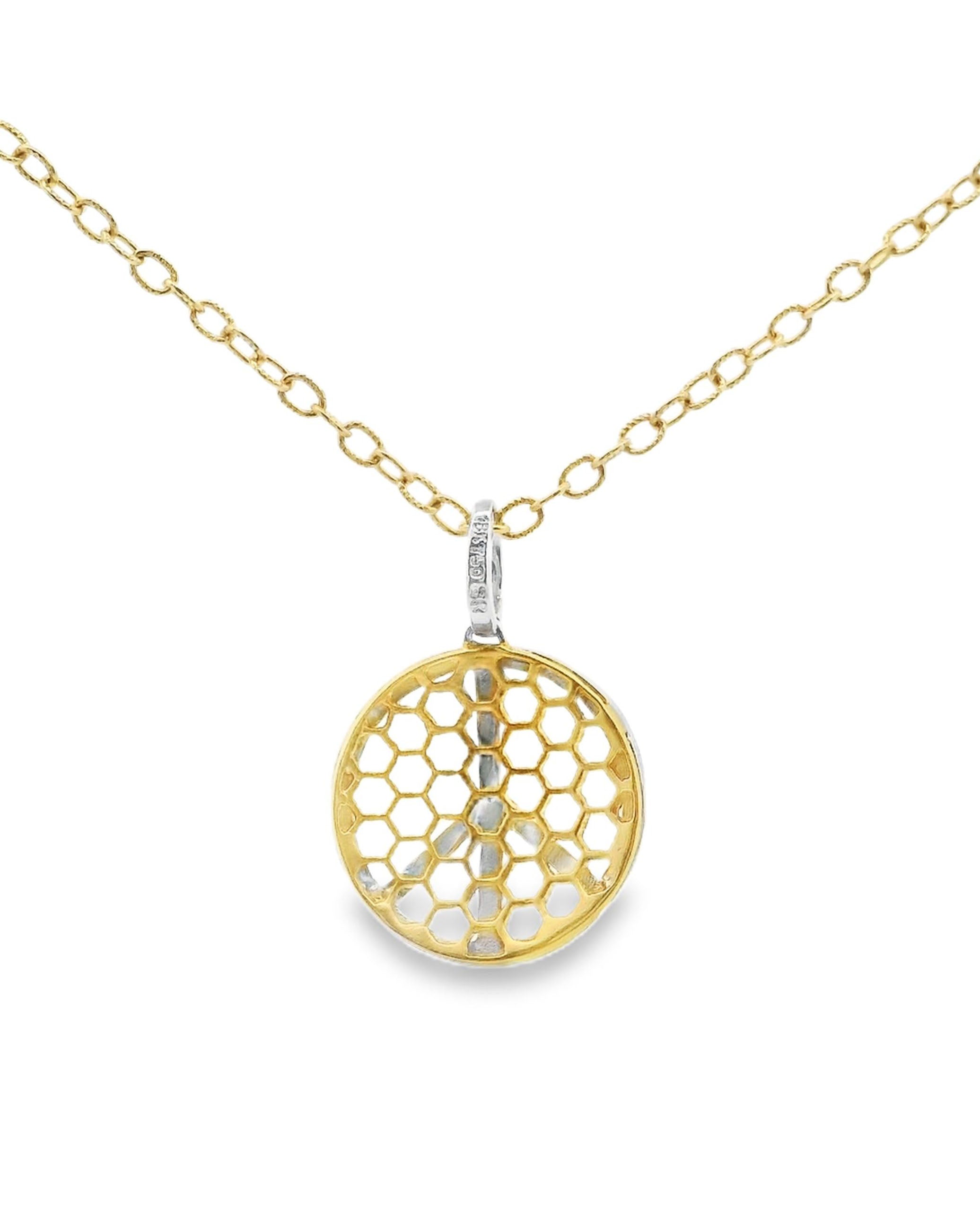 Round Honeycomb Peace Diamond Necklace in 18K Yellow Gold