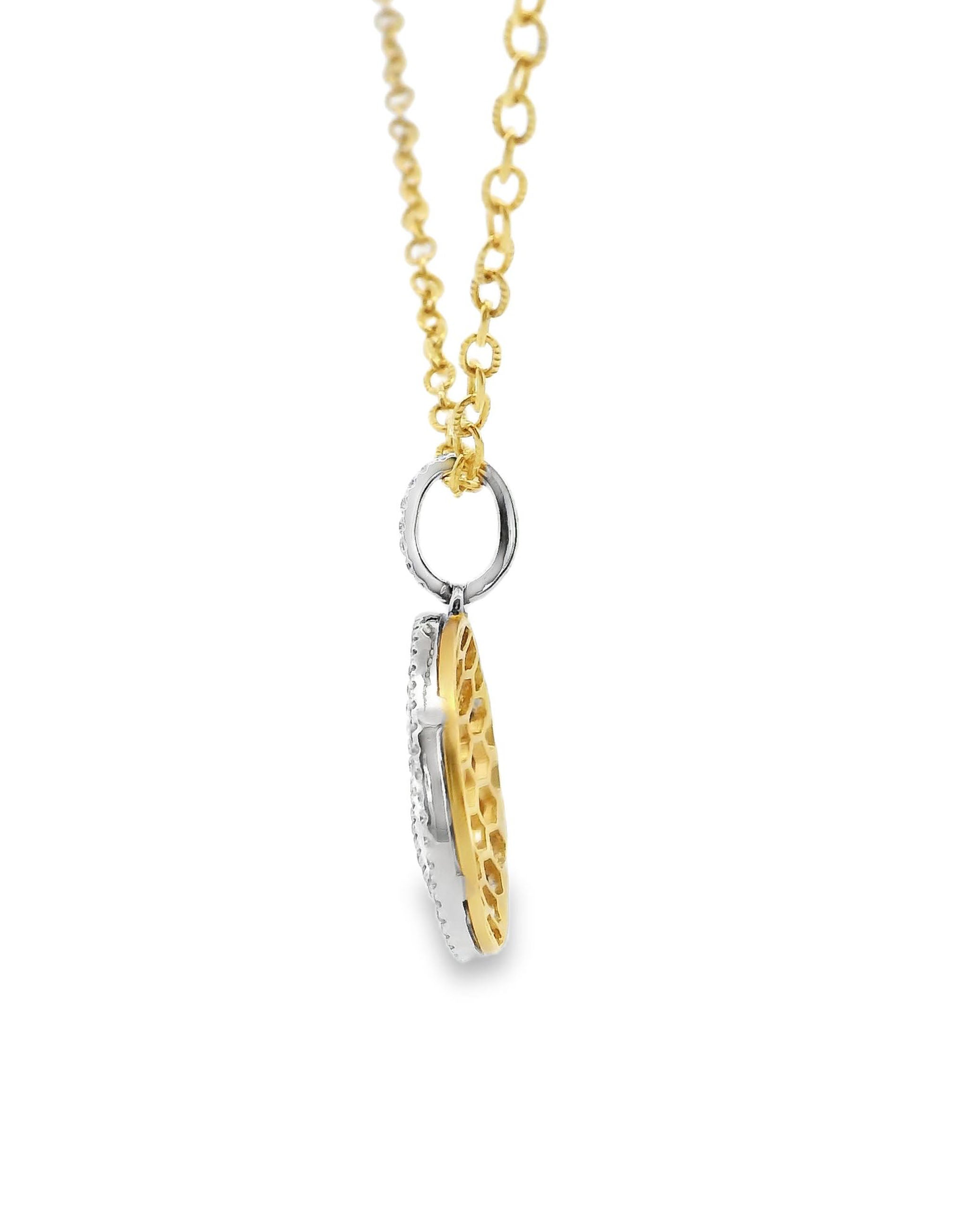 Round Honeycomb Peace Diamond Necklace in 18K Yellow Gold