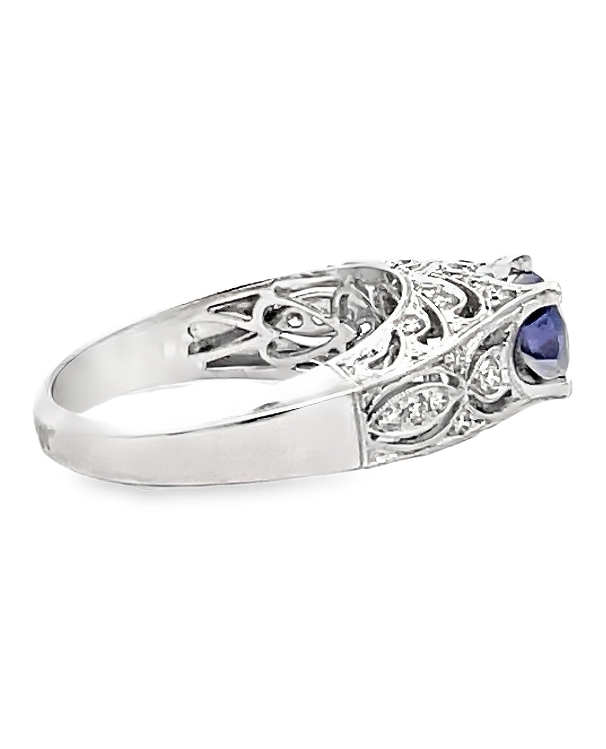 Zeghani ZR201 14K White Gold 0.41 Carat Diamond Ring with 7x5mm Oval Iolite