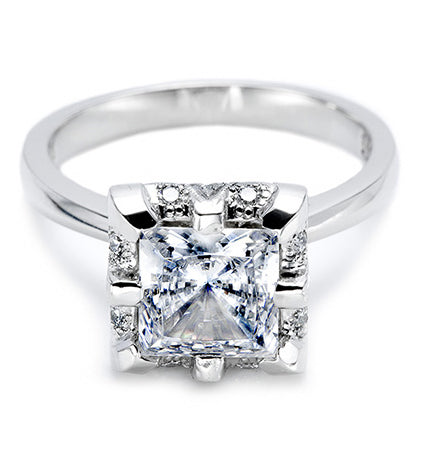 Tacori 2504 Platinum "Simply Tacori" Collection, Hand Engraved Engagement Ring Setting with 0.13 Carat Diamonds
